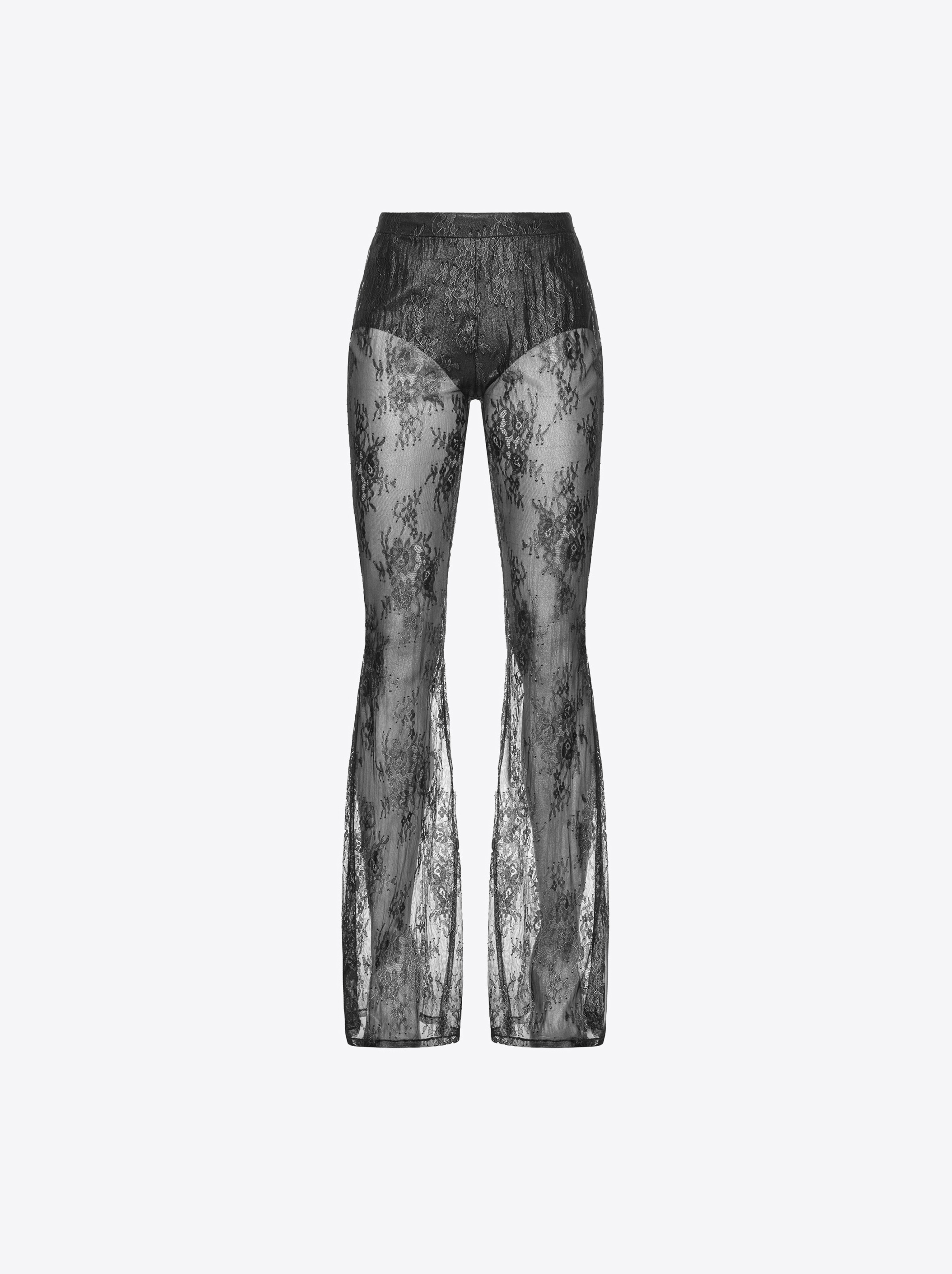 Shop Pinko Laminated Lace Trousers In Black/gunmetal