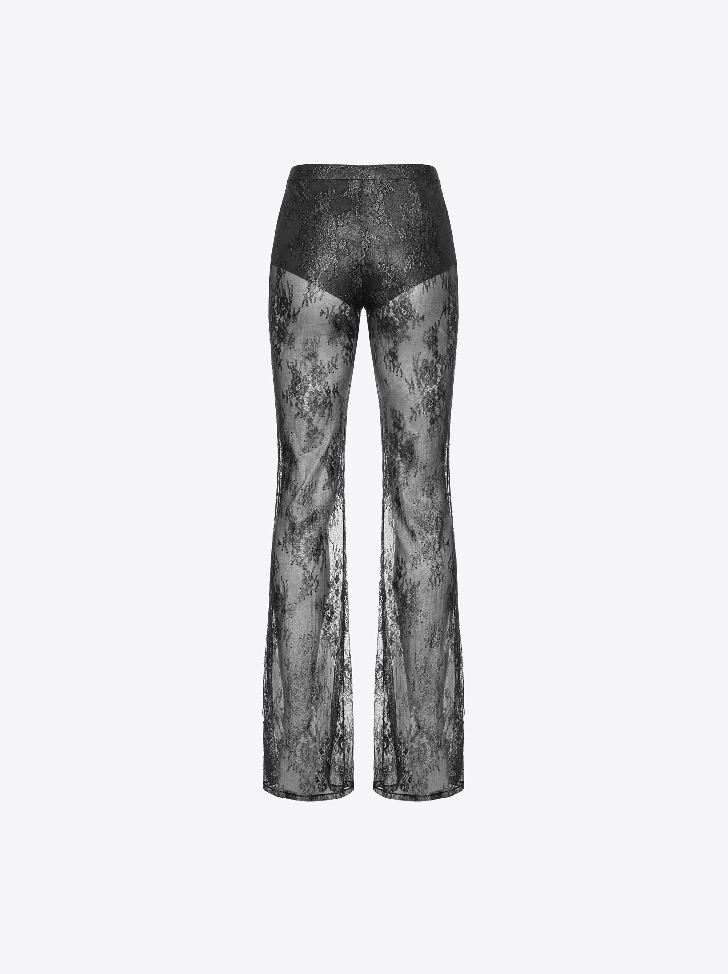 Shop Pinko Laminated Lace Trousers In Black/gunmetal