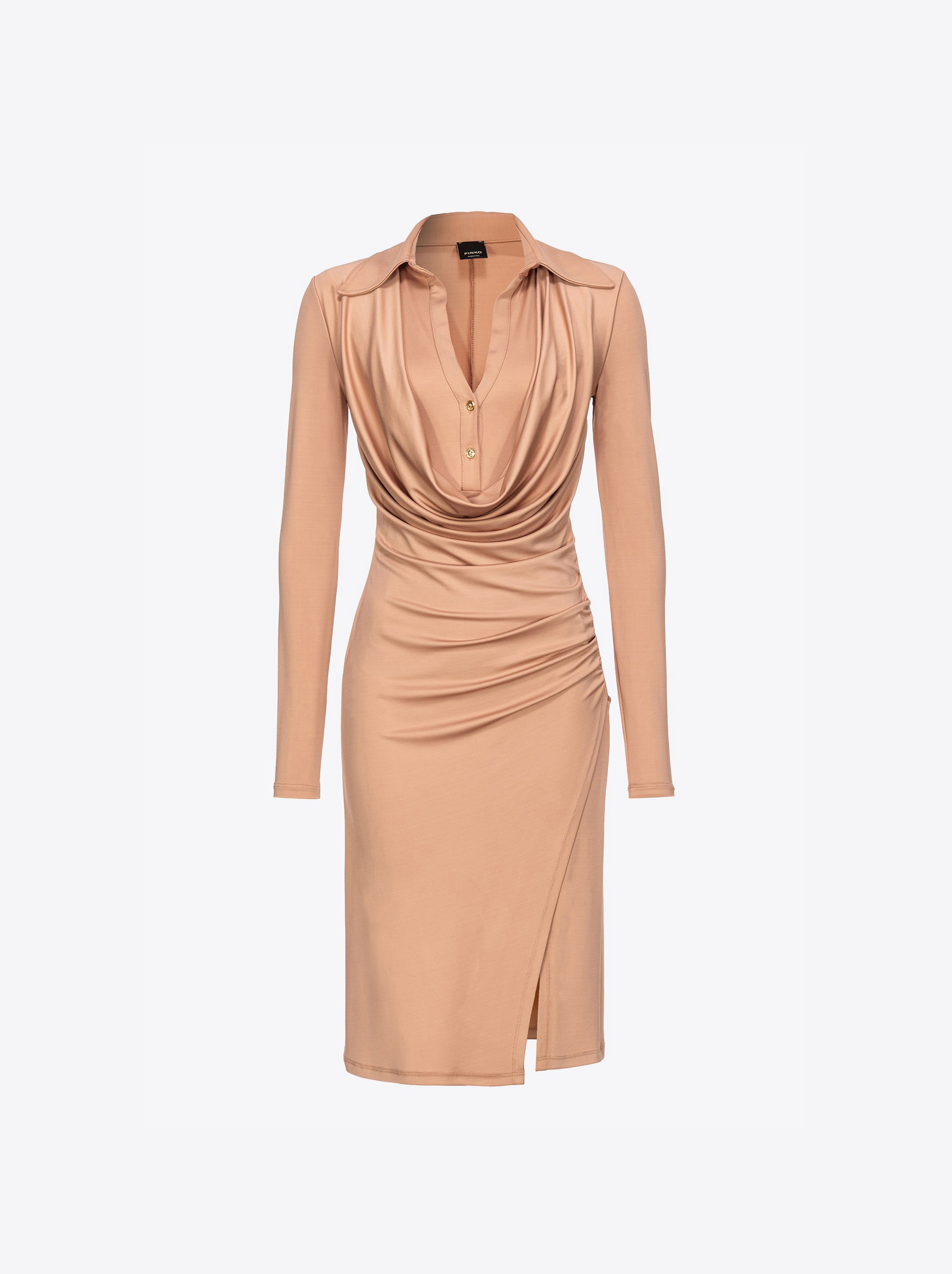 Pinko Interlock Midi Dress With Draping In Tawny-brown Beige