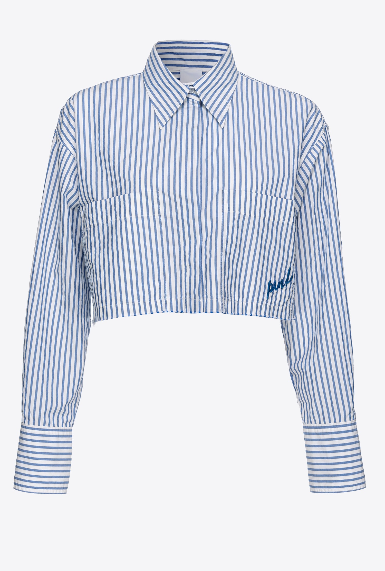 Pinko Striped Short Shirt In Blanc/azur