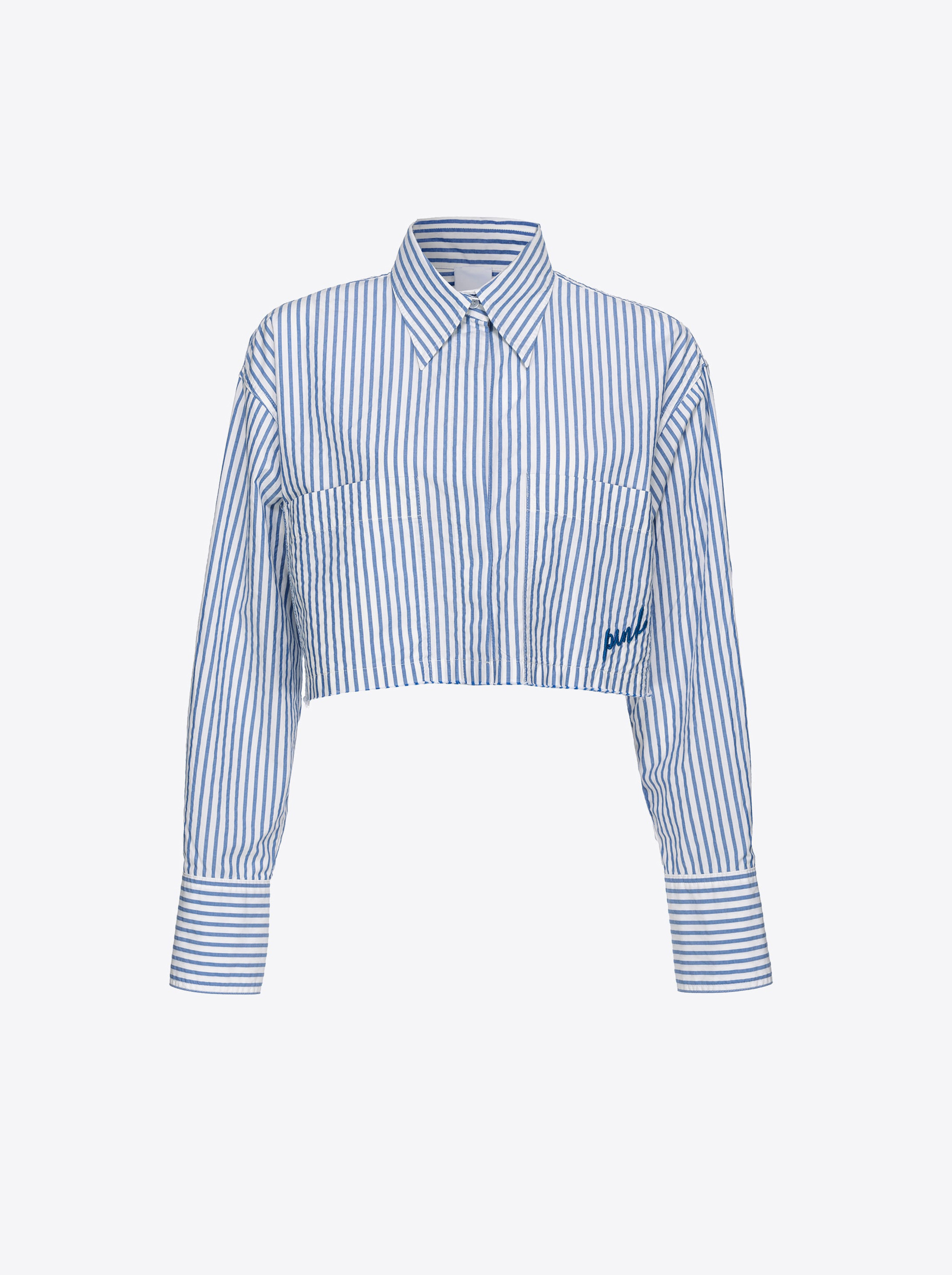 Pinko Striped Short Shirt In Blanc/azur