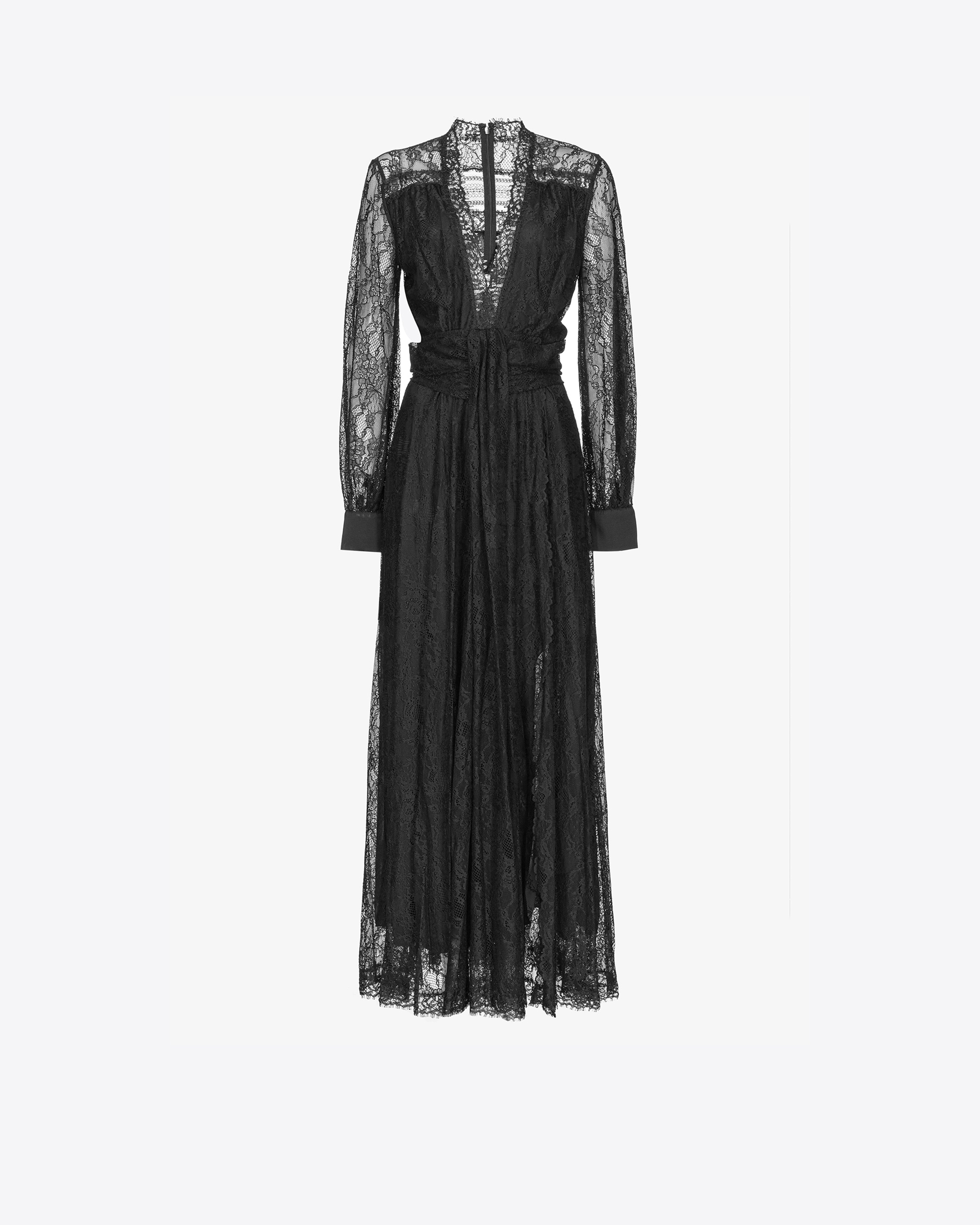 Pinko Chantilly-lace V-neck Maxi Dress In Limo Black