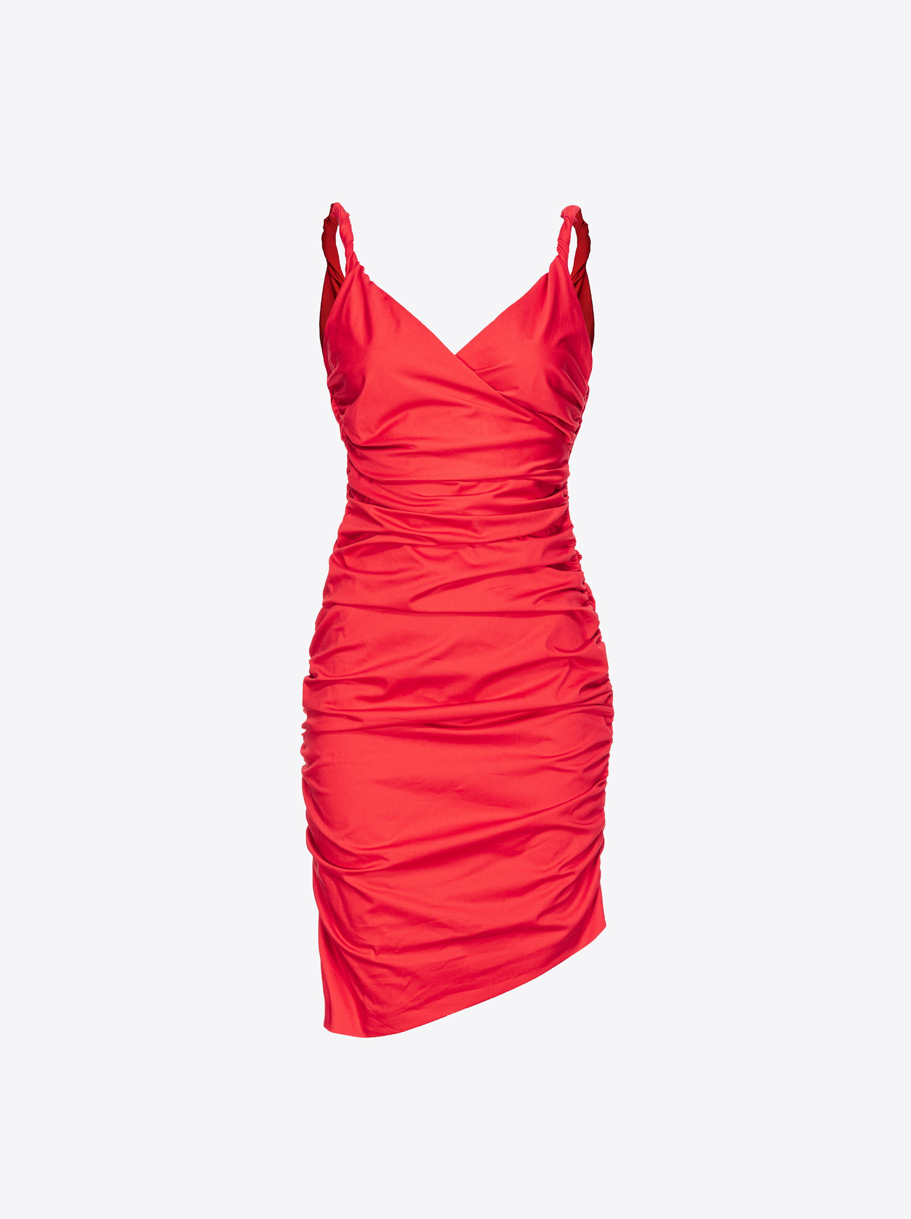 Pinko Gathered Technical Satin Mini Dress In Formula1 Red