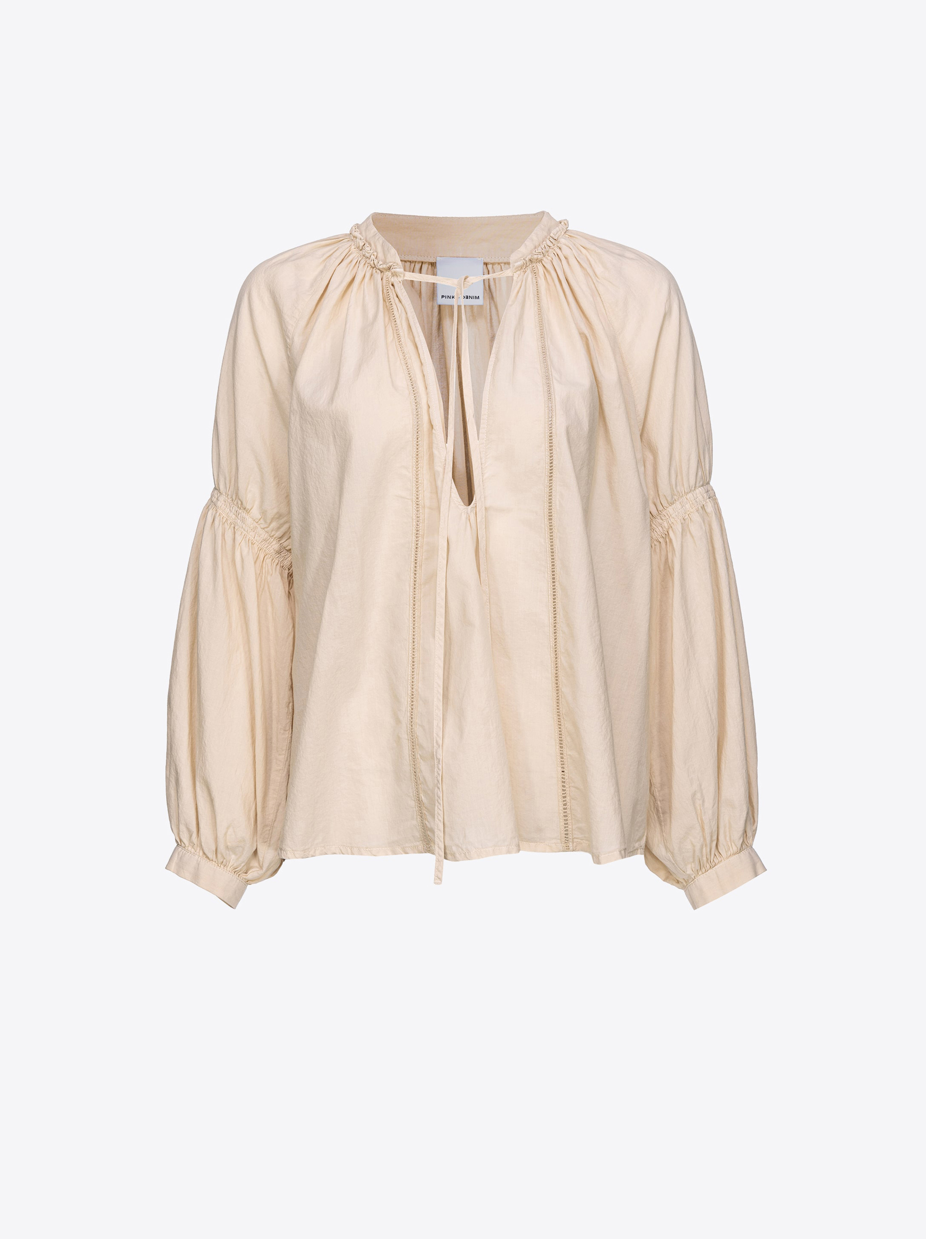 Pinko, Blusa de muselina con bordado calado, Beige-harina avena, 36