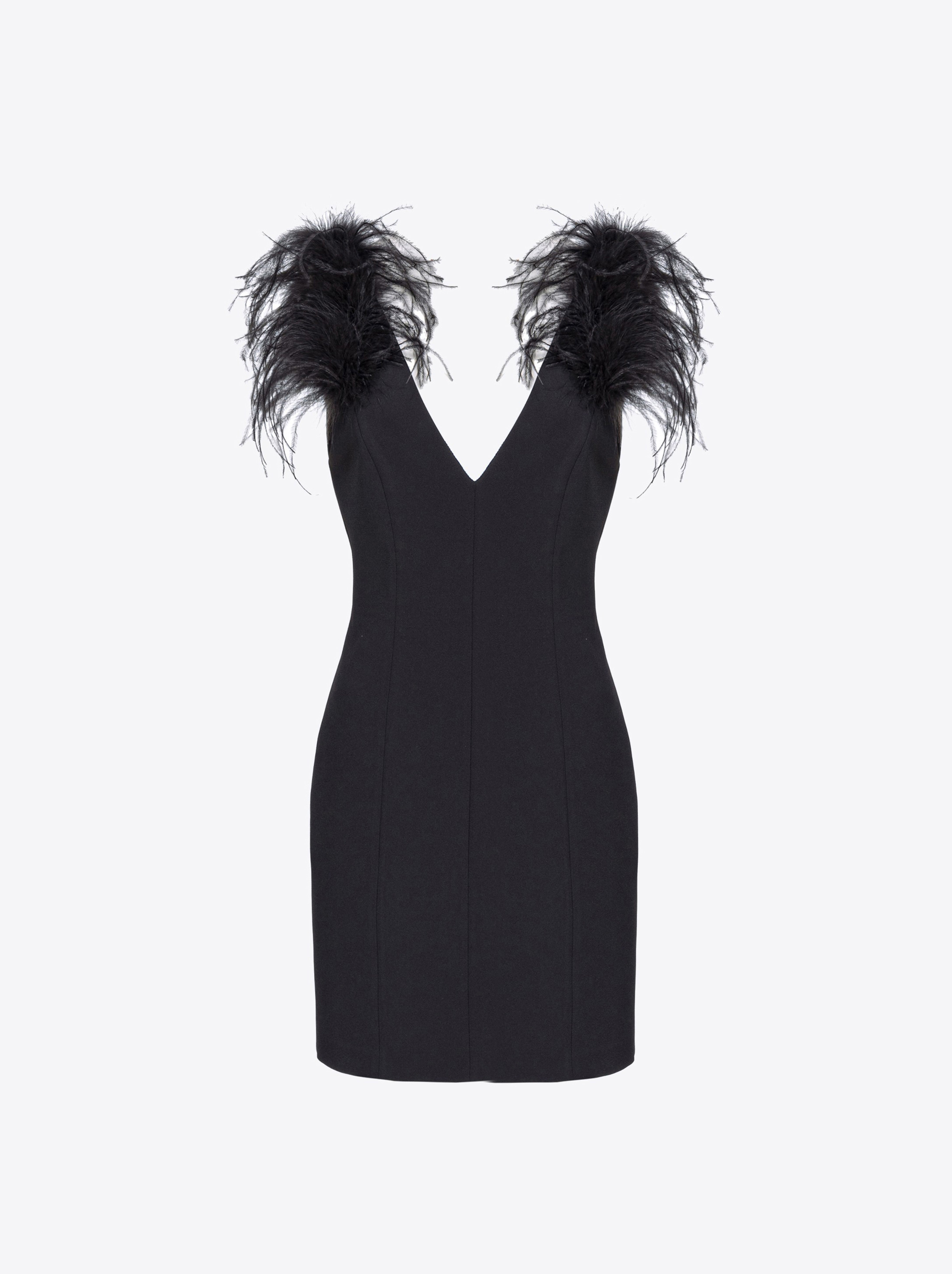 Shop Pinko Mini-robe À Plumes In Limo Black