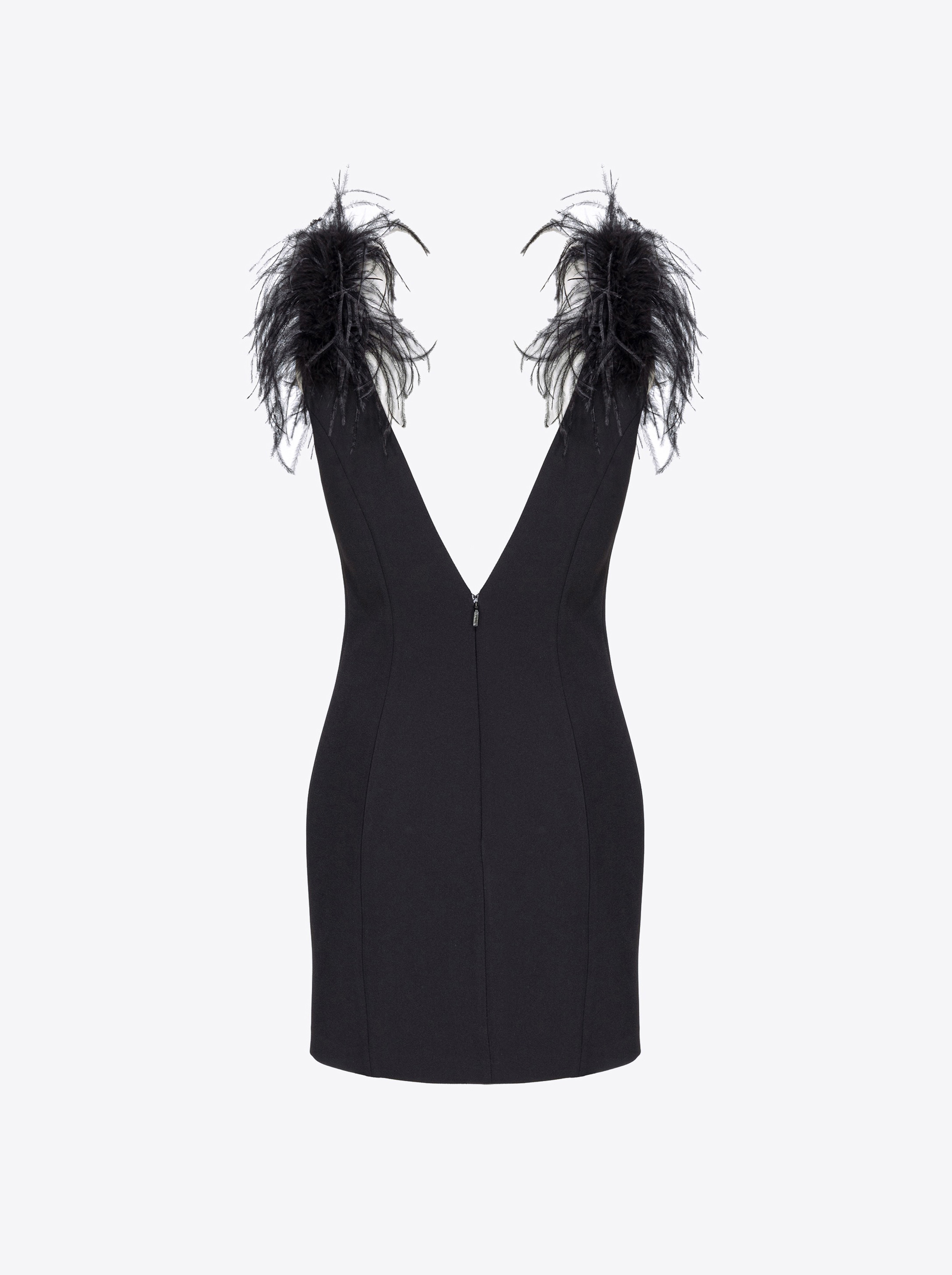 Shop Pinko Mini Dress With Feathers In Limo Black