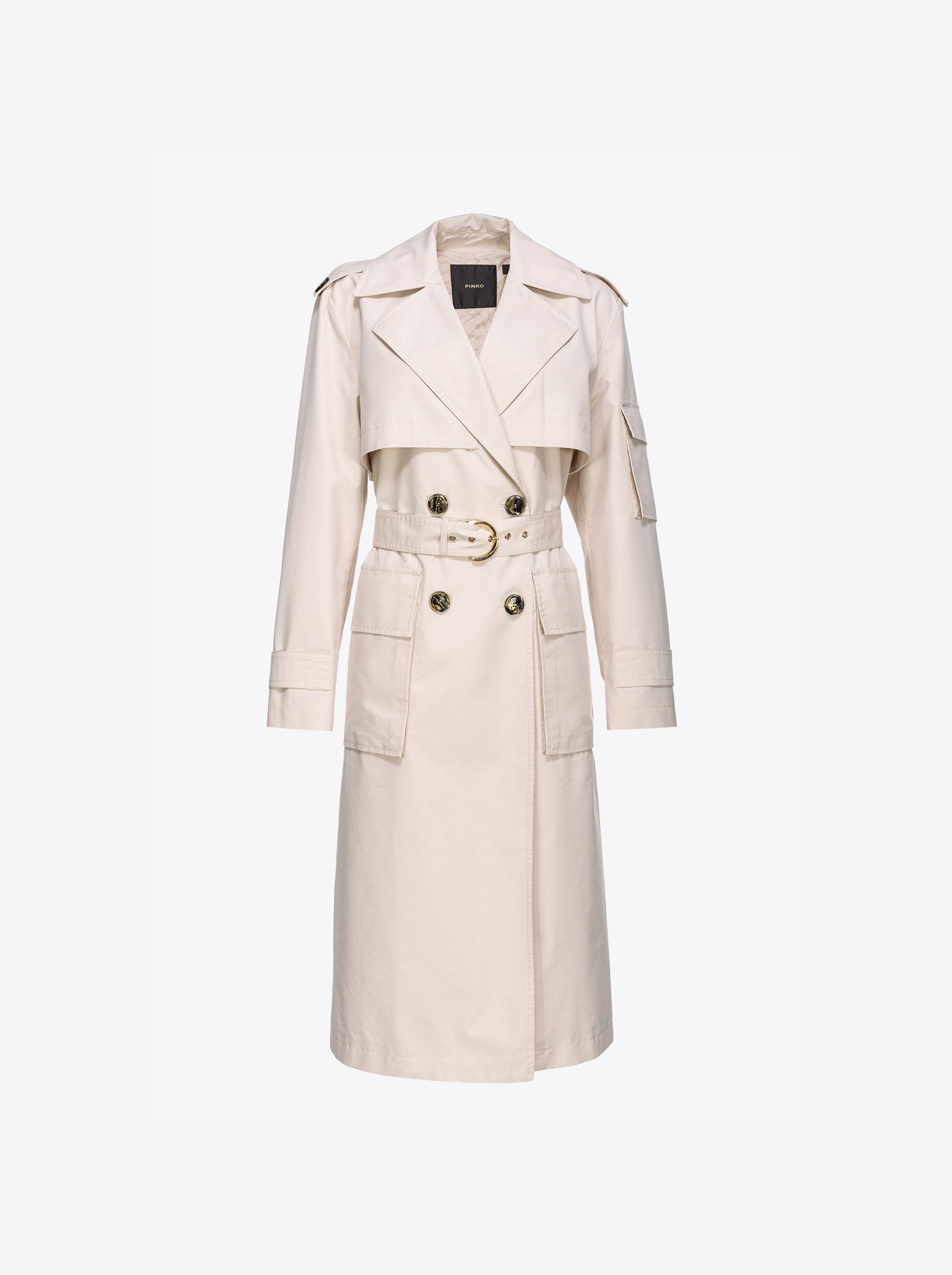 Shop Pinko Trench Gabardina Tecnica In Beige-farine D'avoine