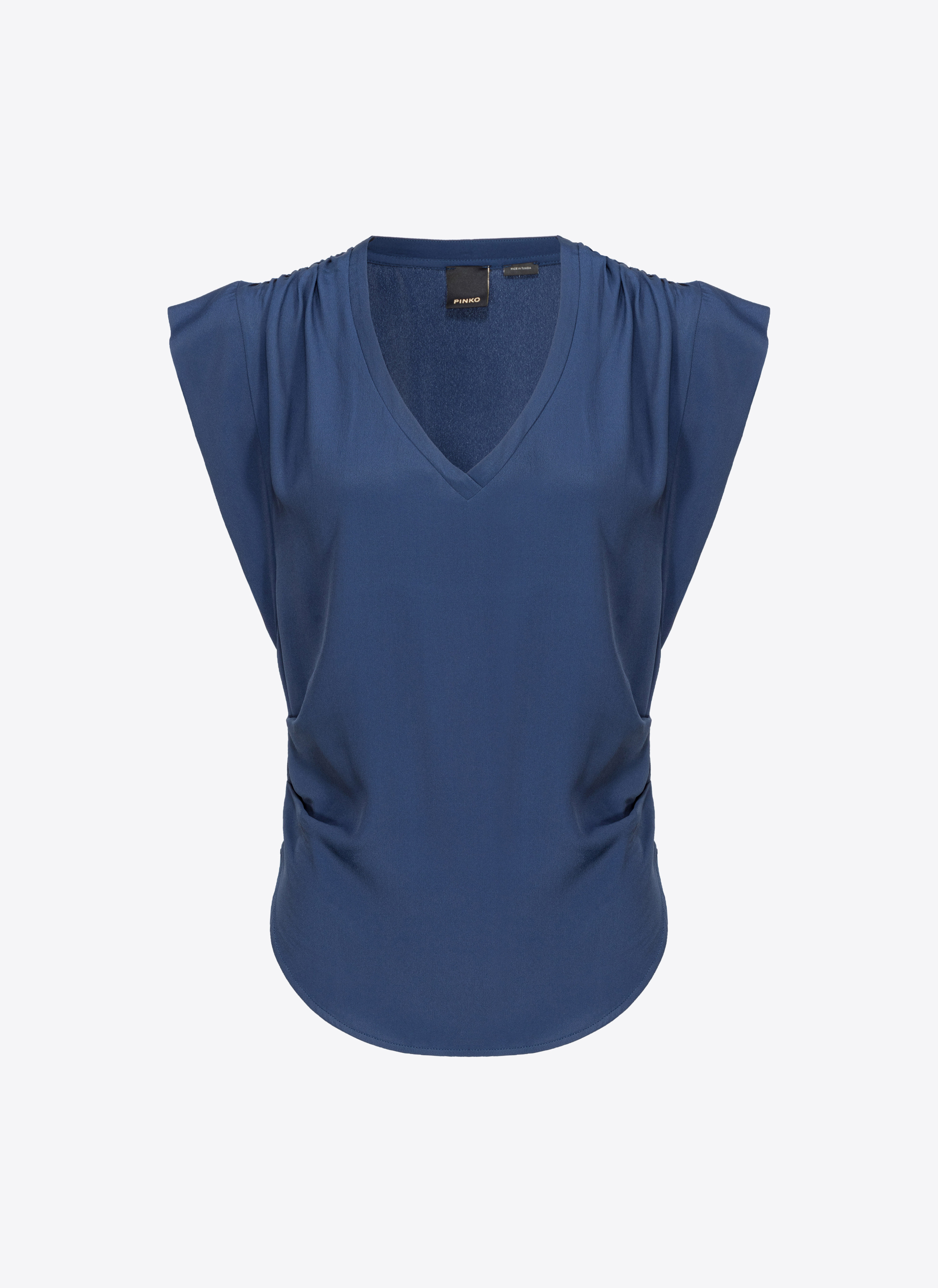 Pinko Silk-blend Blouse With Curved Hem In Bleu Cérémonie