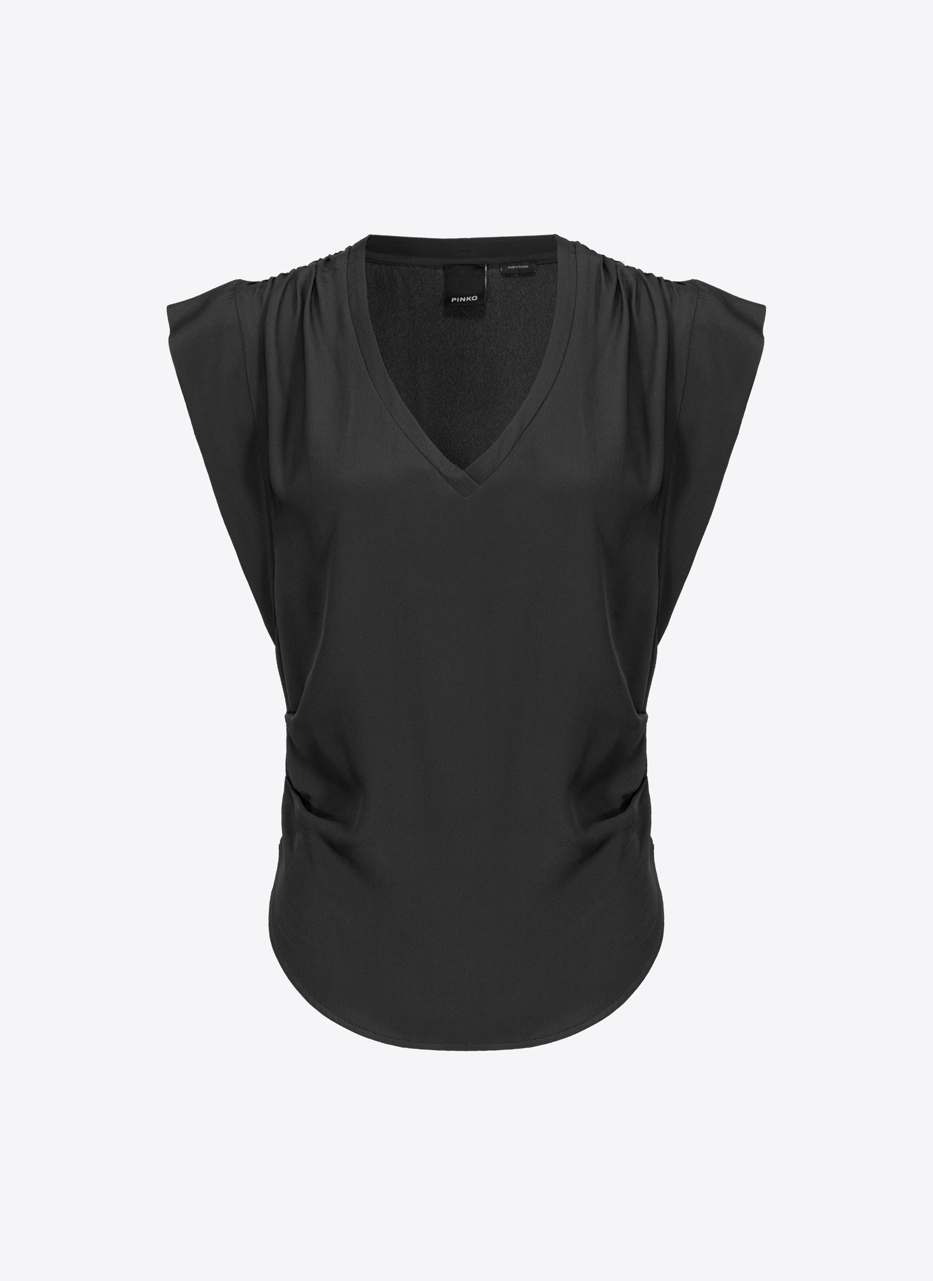 Pinko Silk-blend Blouse With Curved Hem In Noir Limousine