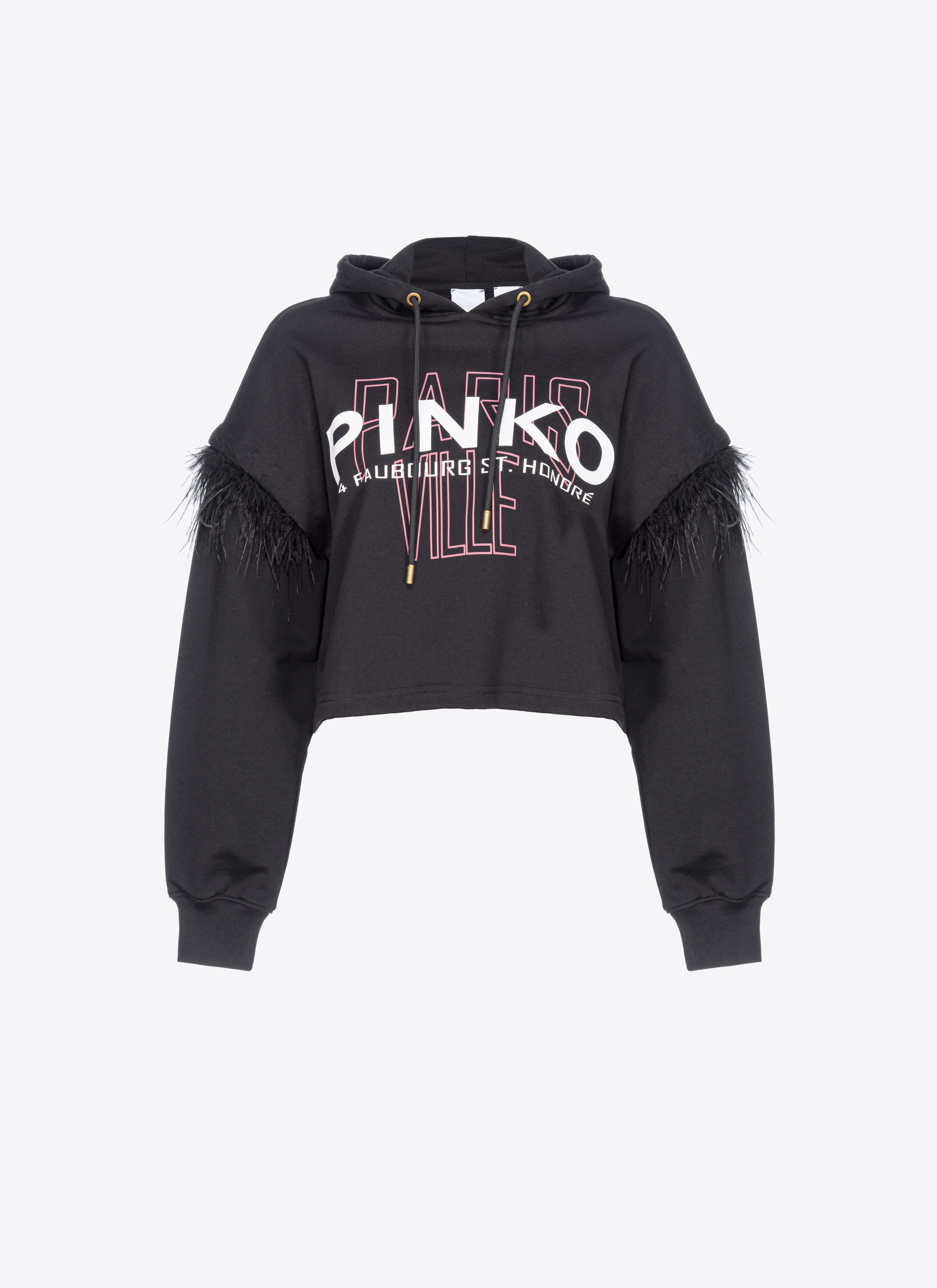 Pinko Cities Sweatshirt With Feathers In Noir Limousine