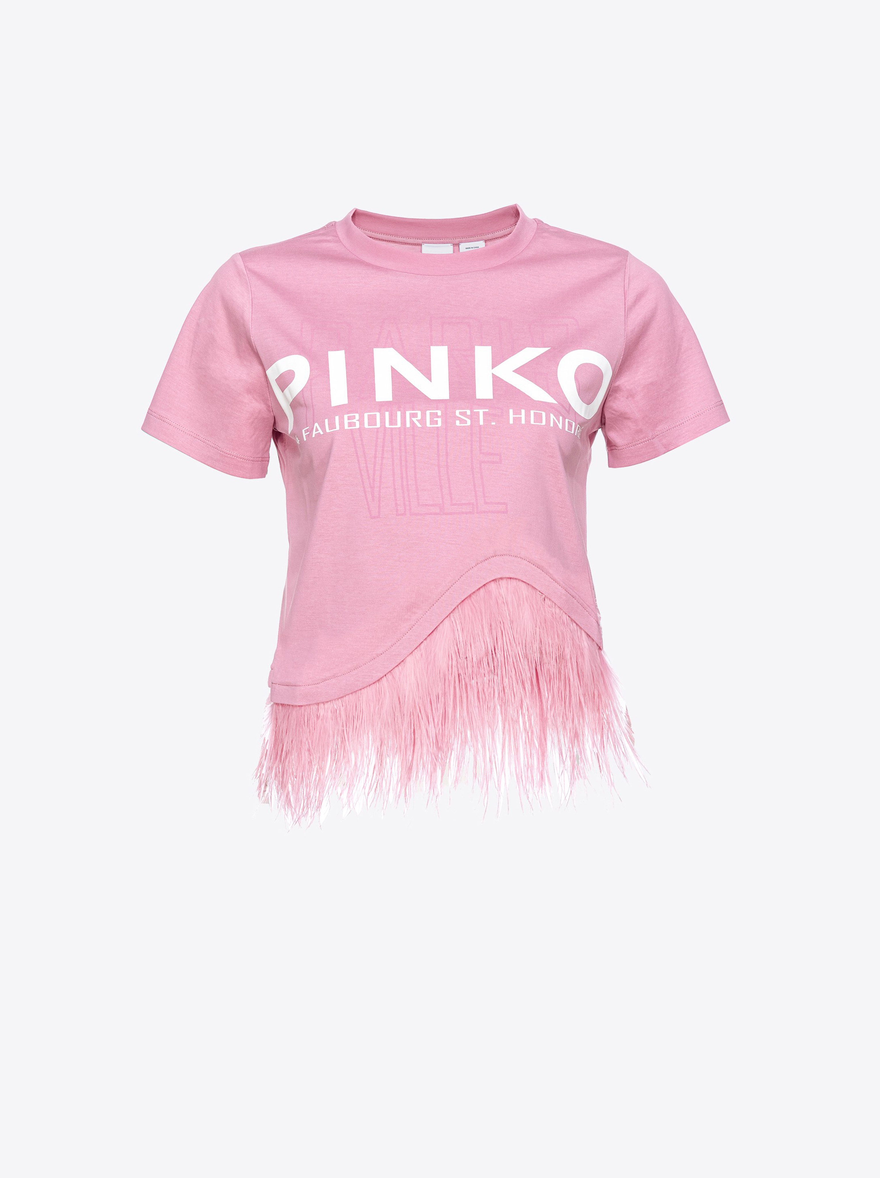 Shop Pinko Cities T-shirt With Feathers In Orchid Smoke