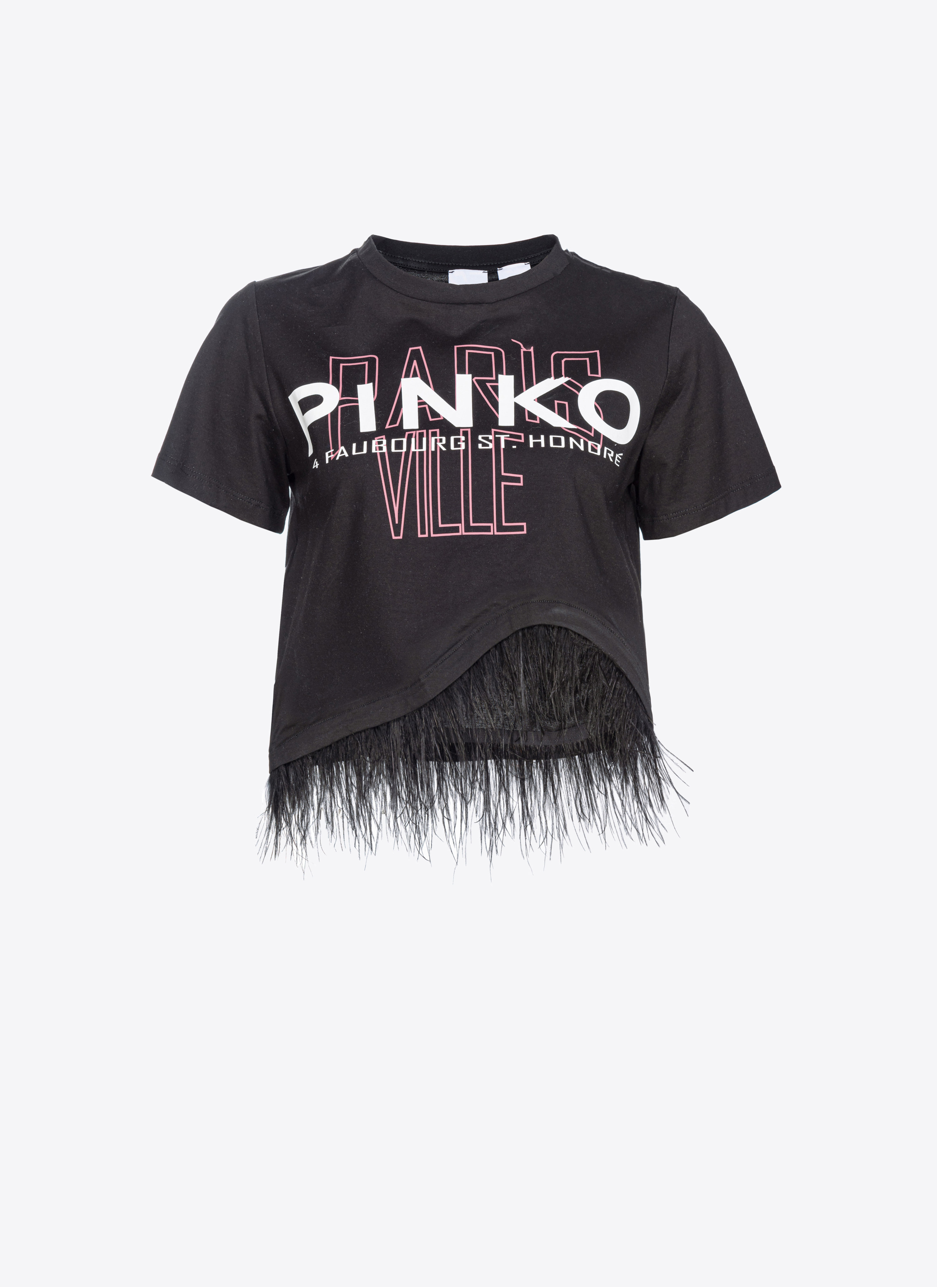 Pinko Cities T-shirt With Feathers In Noir Limousine