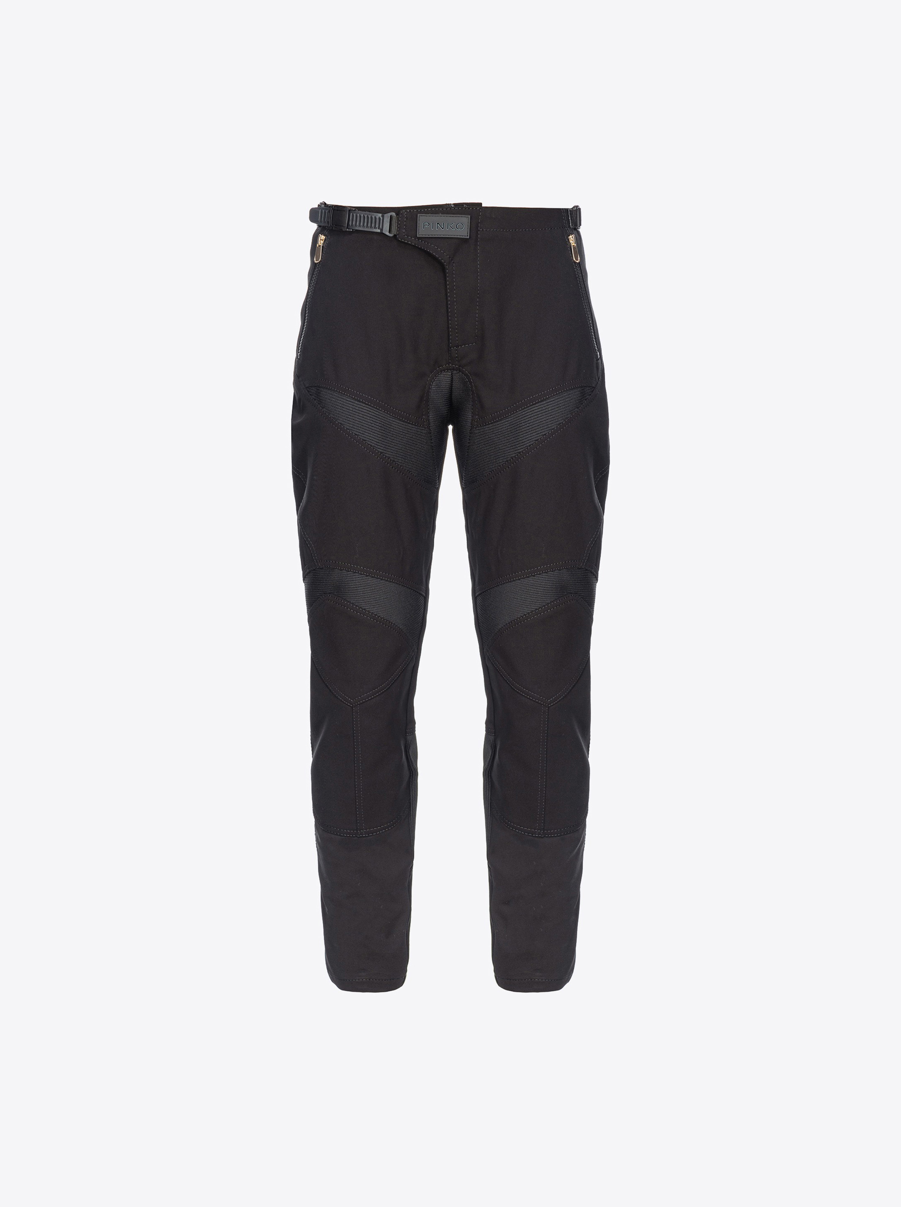 Pinko Dual-fabric Biker Trousers In Noir Limousine