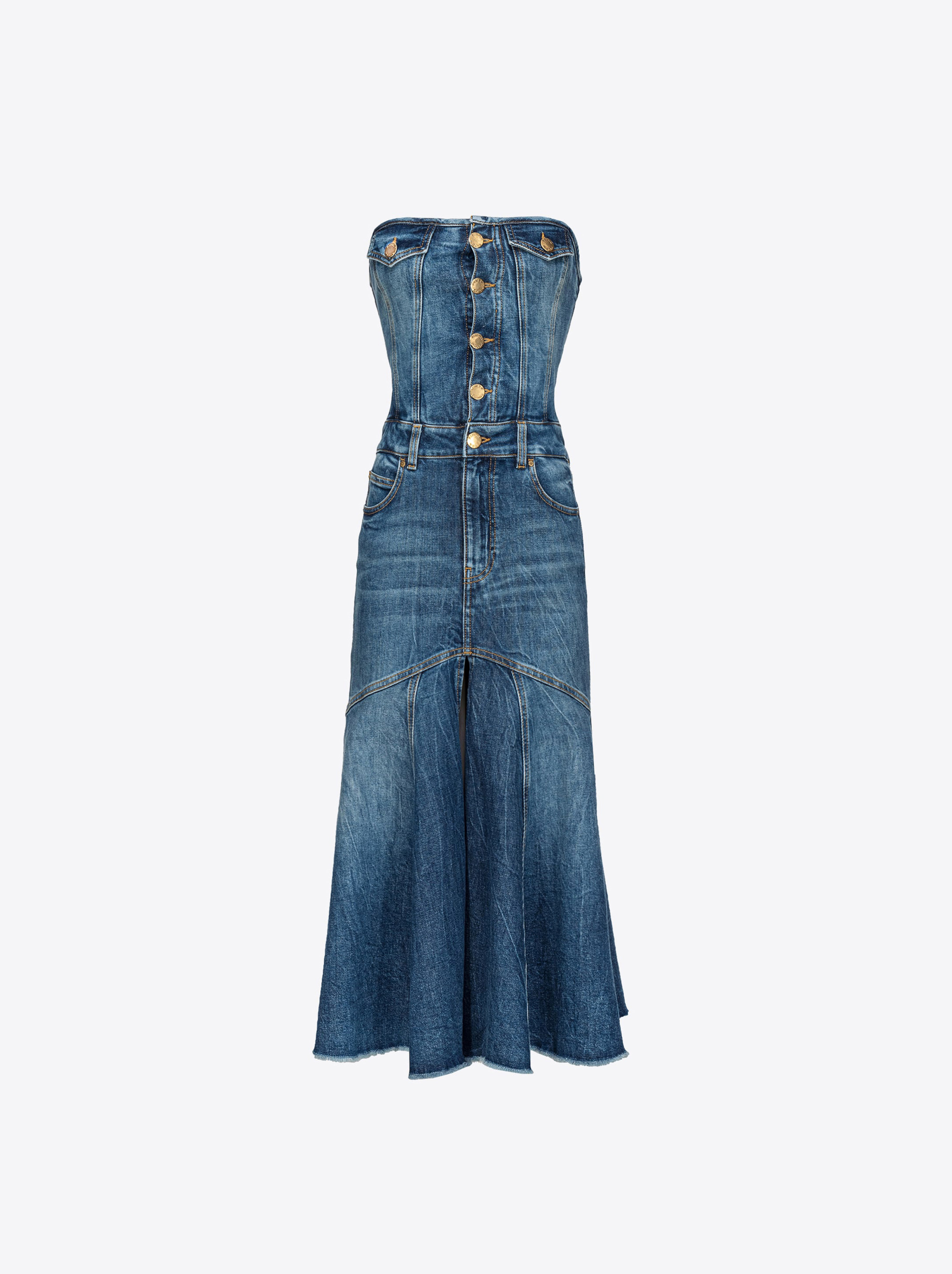 Shop Pinko Abito Midi Denim Vintage In Lavaggio Vintage Medio Scuro