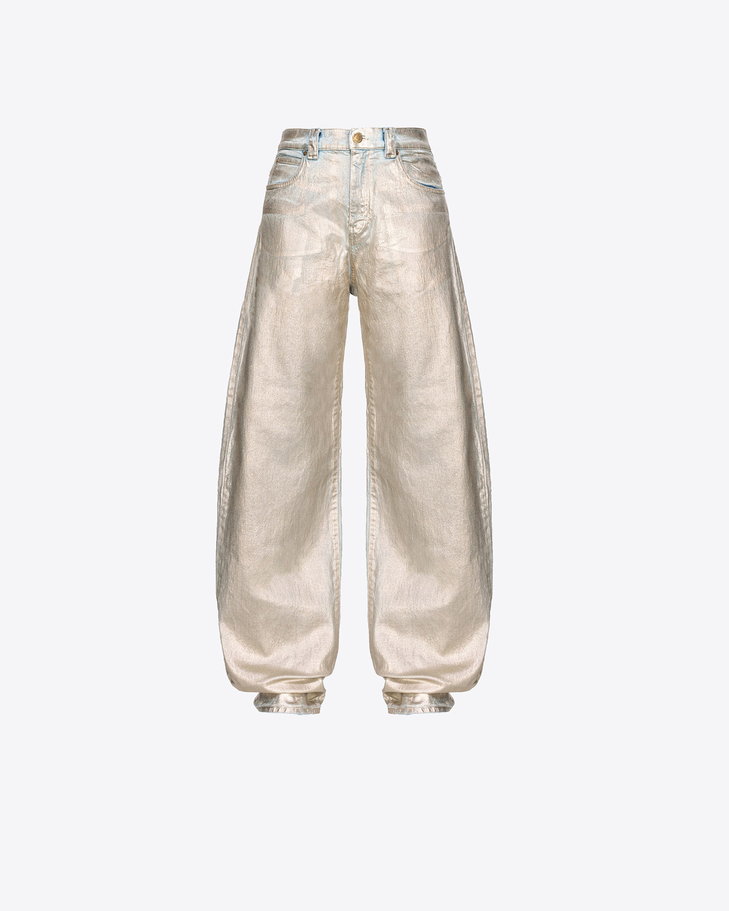 Pinko Egg-fit Shiny Denim Jeans In Silver/beige