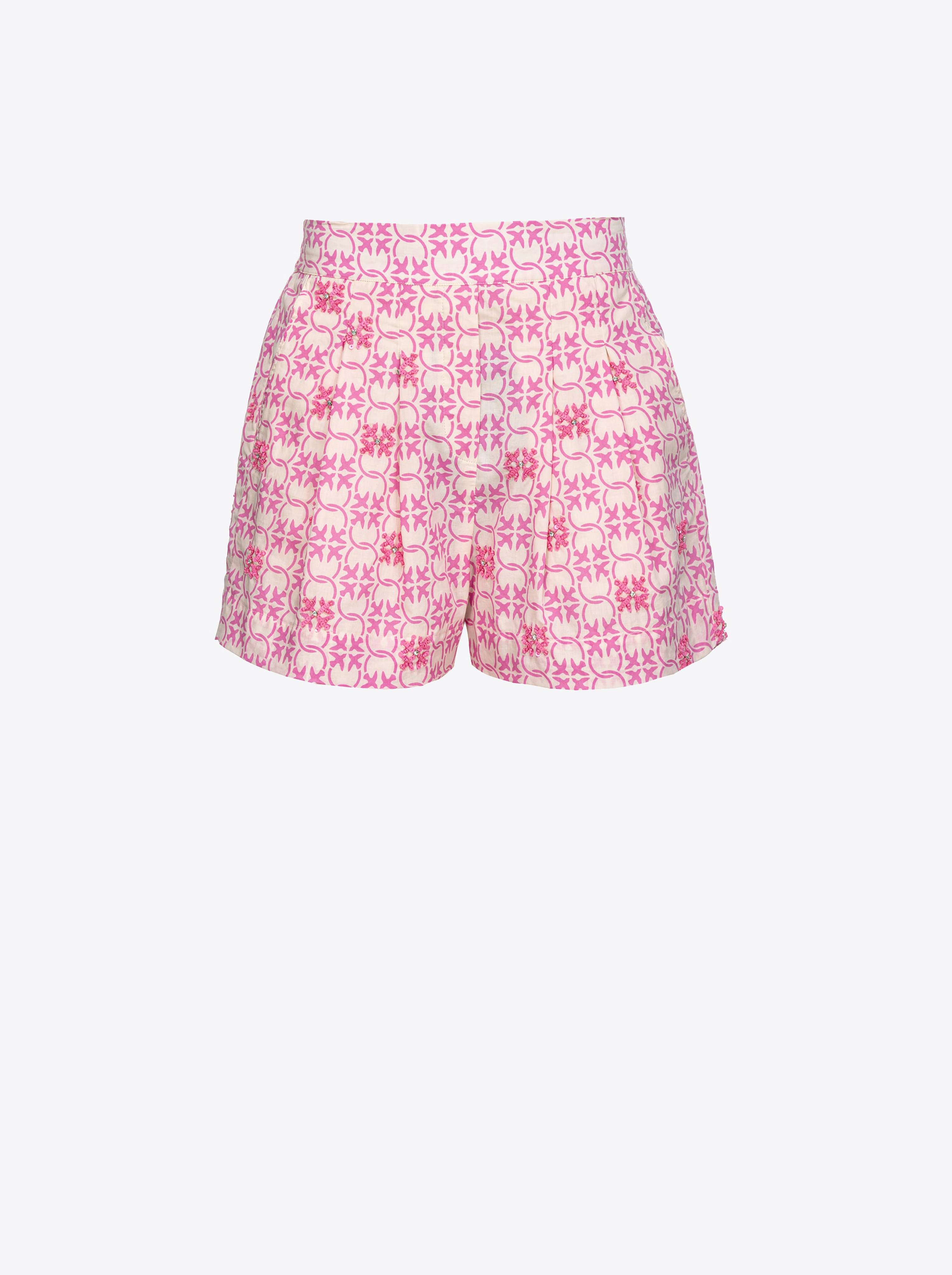 Shop Pinko Muslin Shorts With Monogram And Embroidery In Beurre/rose