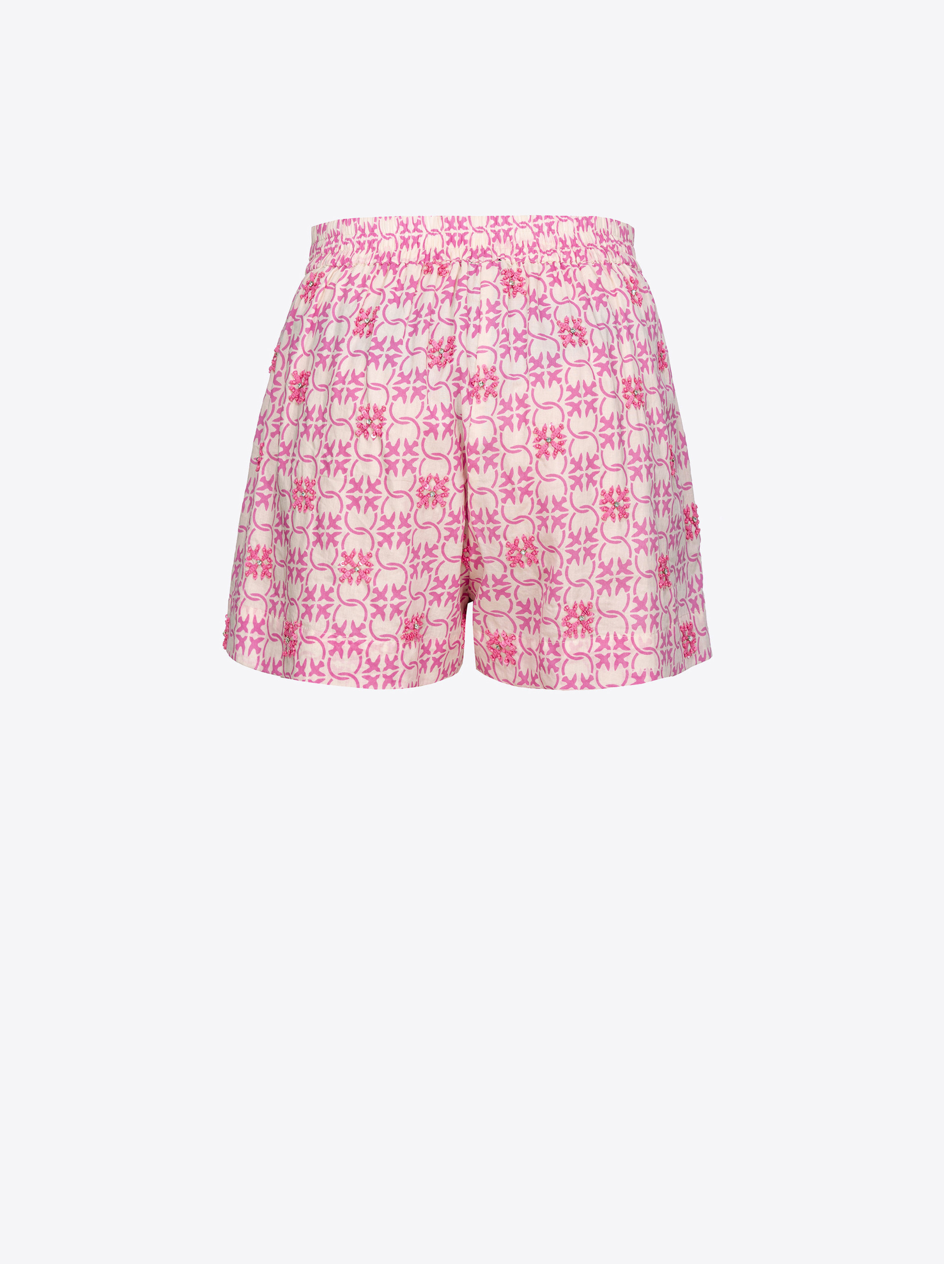 Shop Pinko Muslin Shorts With Monogram And Embroidery In Beurre/rose