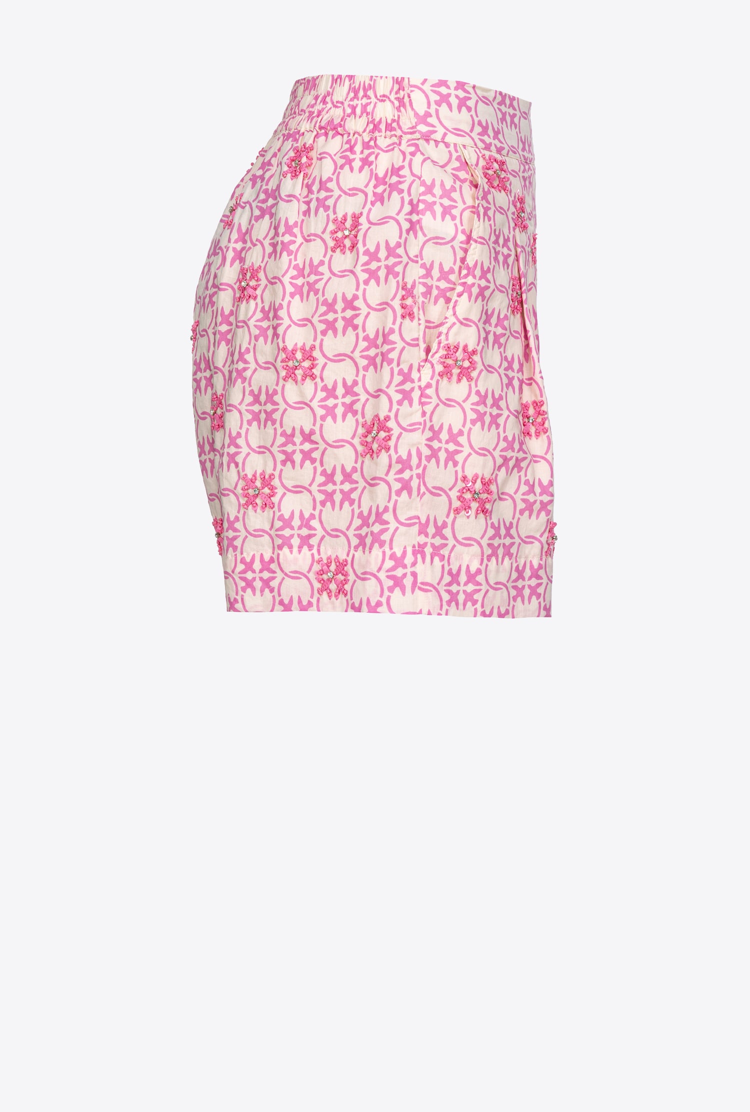 Shop Pinko Muslin Shorts With Monogram And Embroidery In Beurre/rose