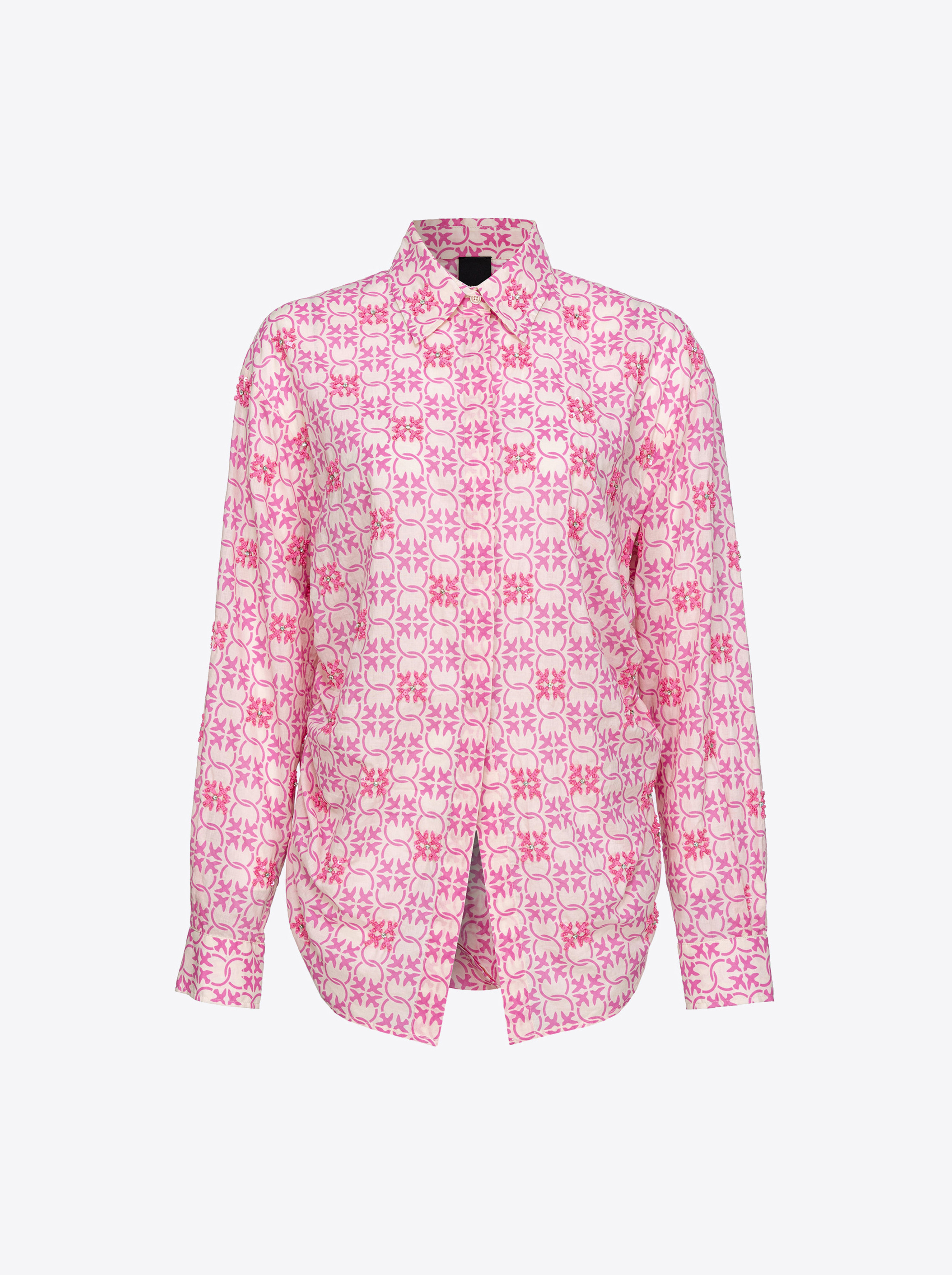 Shop Pinko Muslin Shirt With Monogram And Embroidery In Beurre/rose