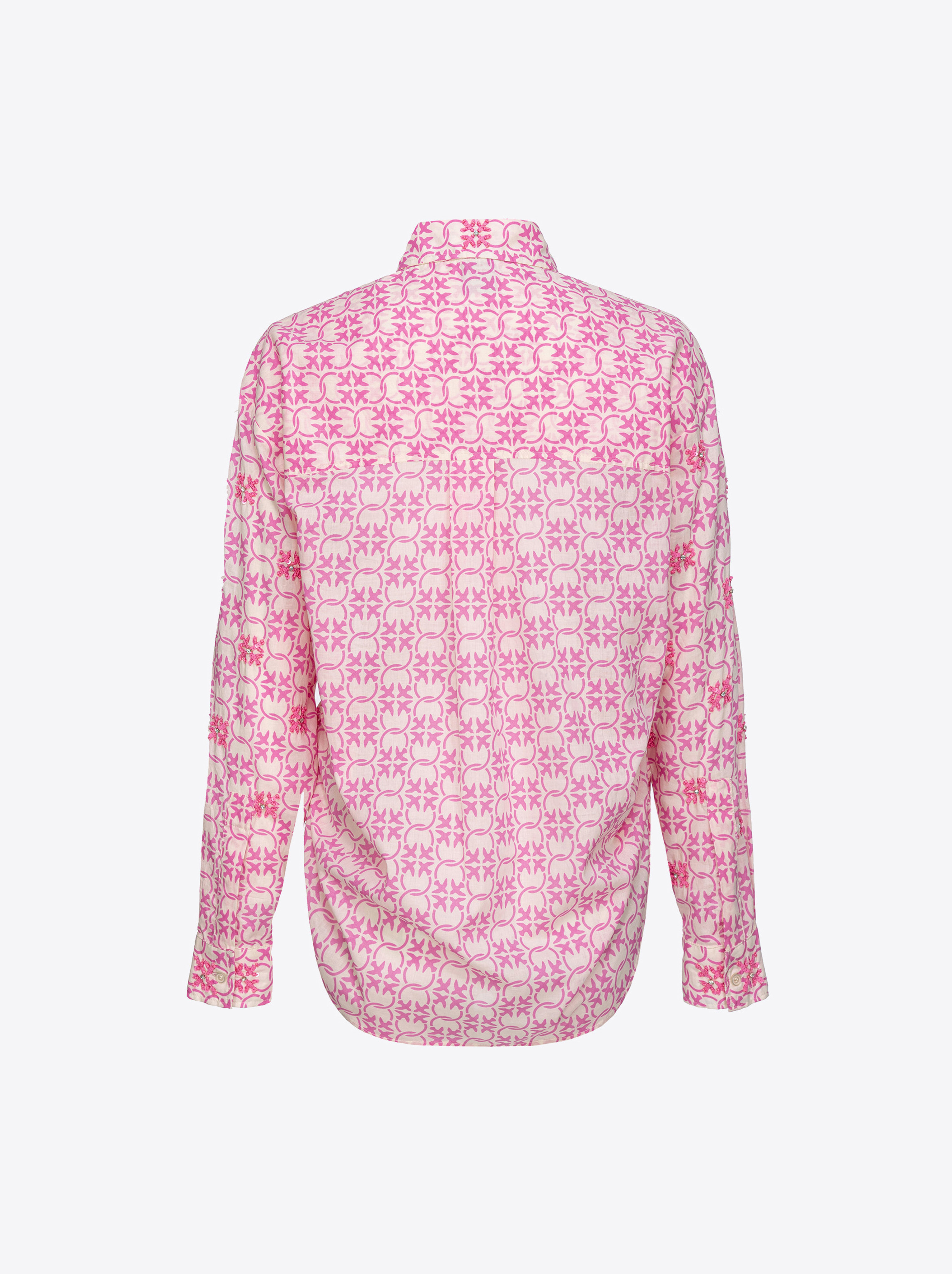 Shop Pinko Muslin Shirt With Monogram And Embroidery In Beurre/rose