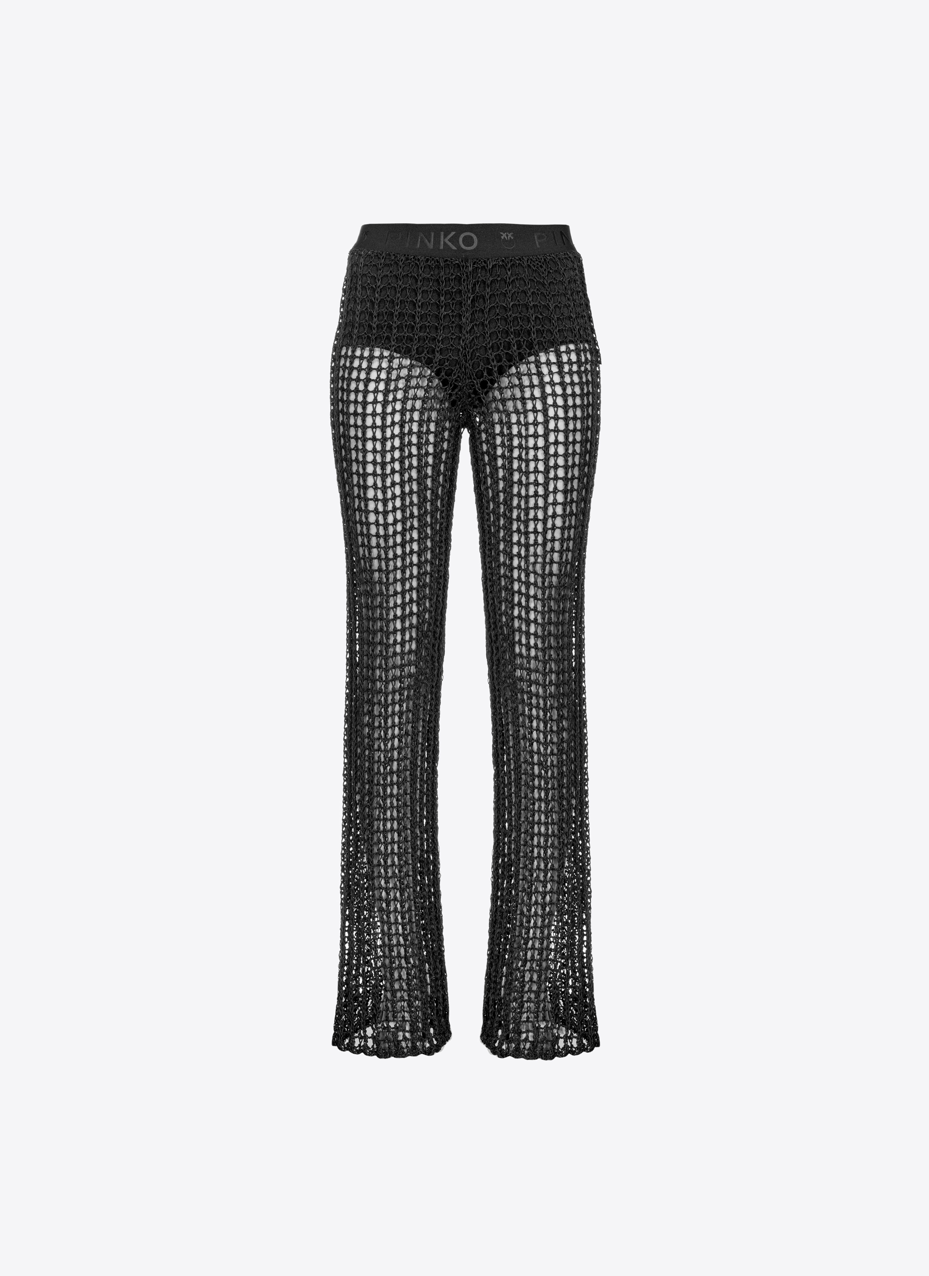 Pinko Glossy-thread Mesh Trousers In Noir Limousine