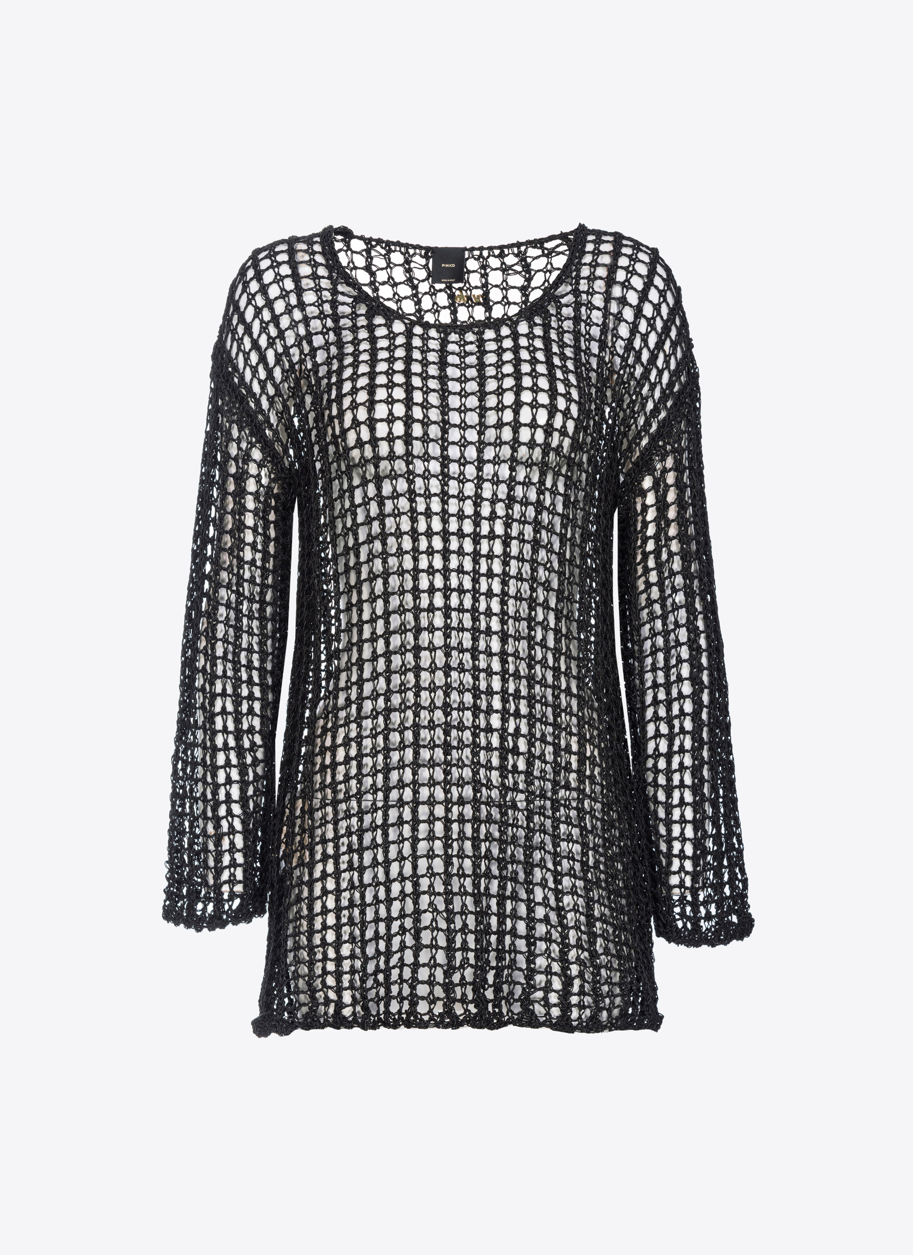 Pinko Glossy-thread Mesh Sweater In Noir Limousine