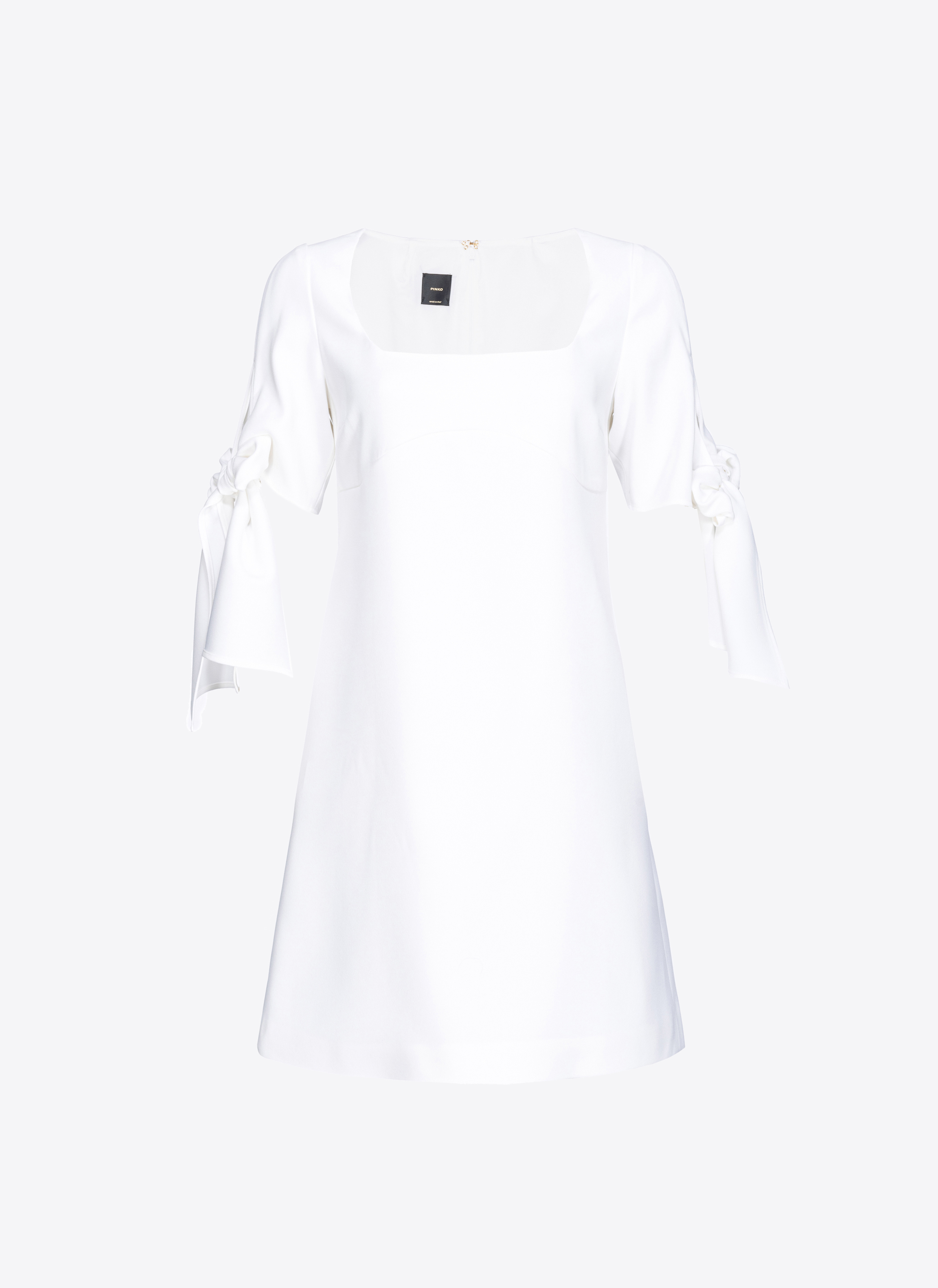 Shop Pinko Mini Dress With Bow On The Sleeves In Blanc Nimbus