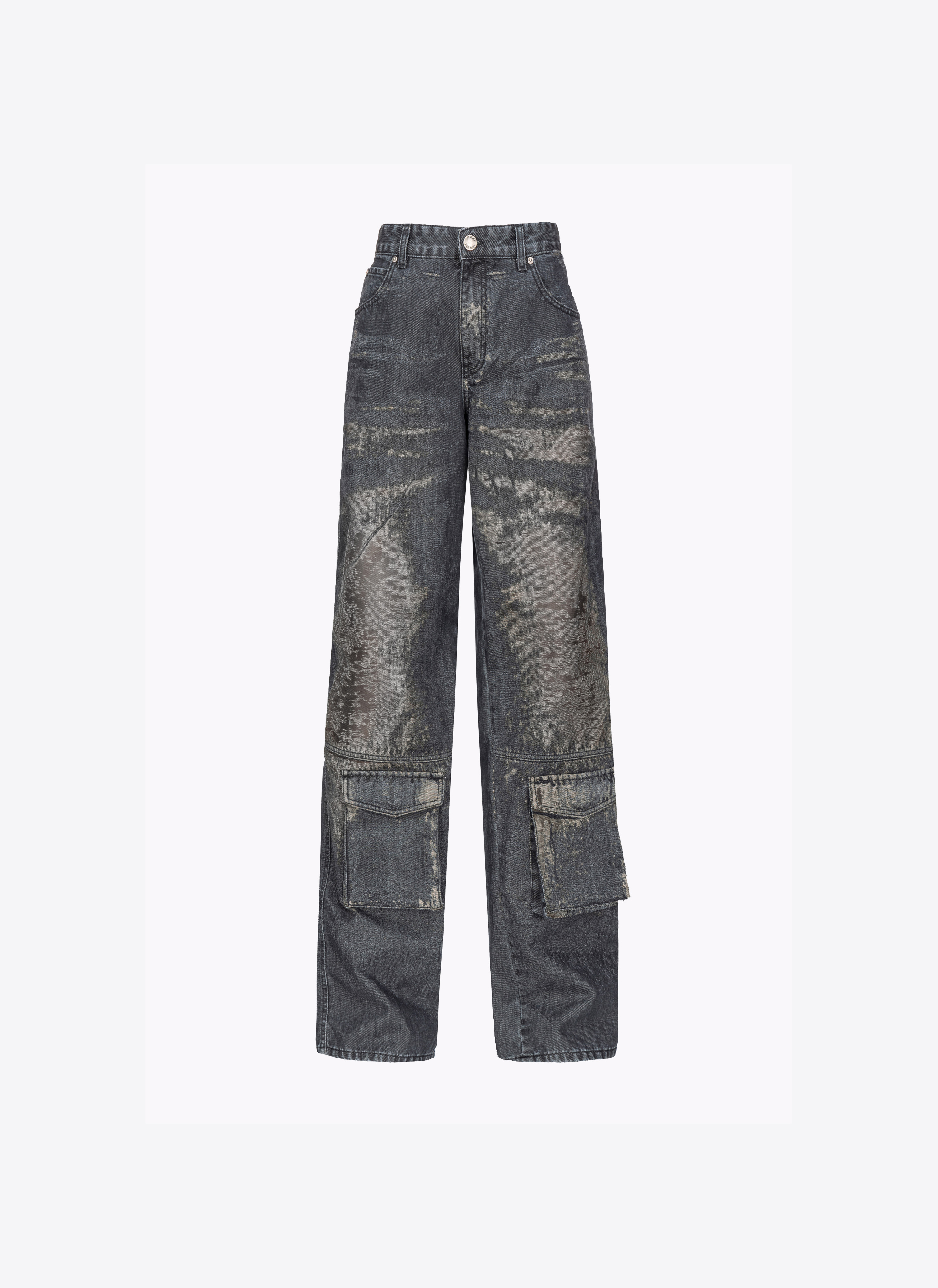 Devoré denim cargo jeans PINKO → Shop Online