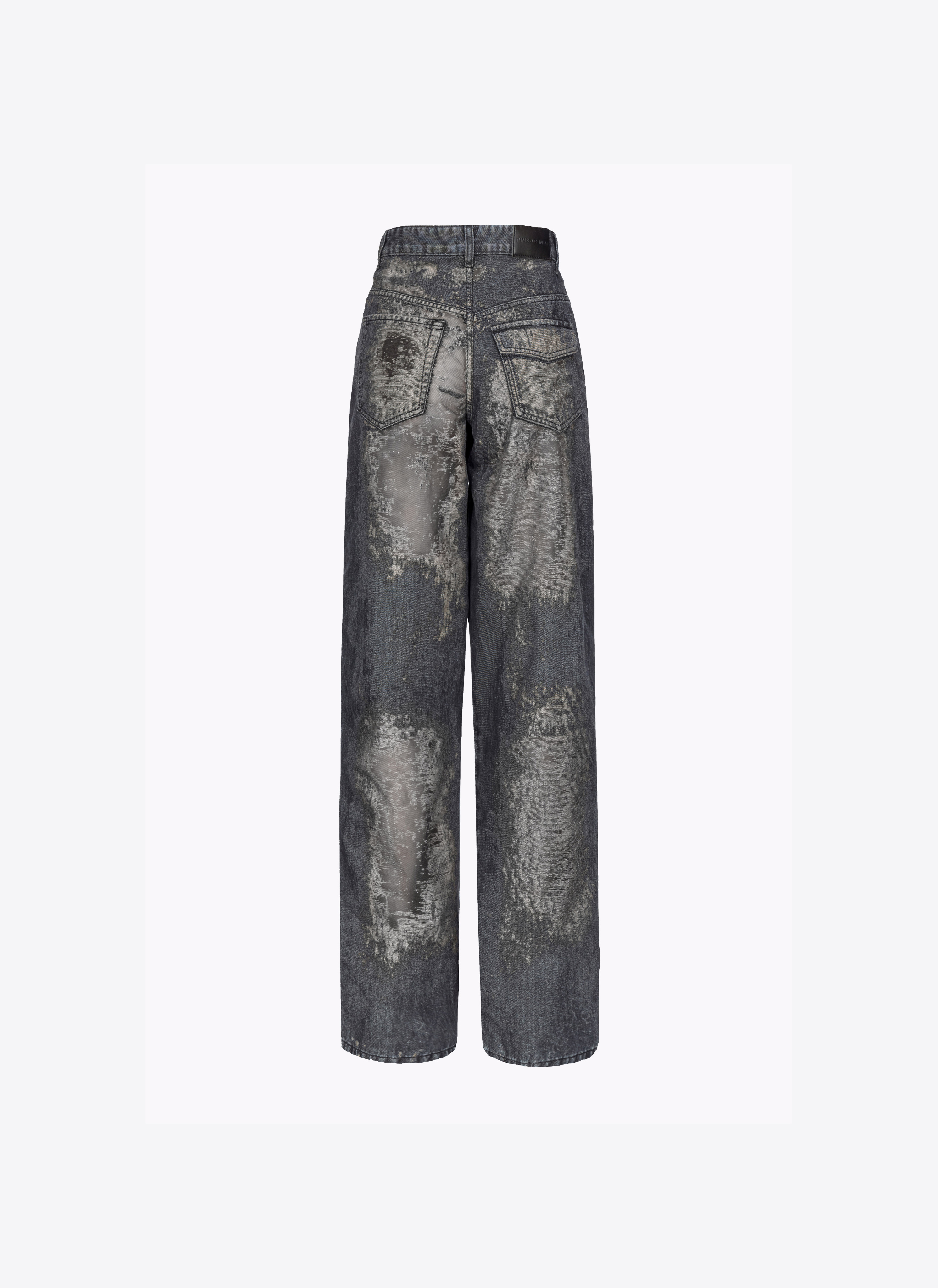 Shop Pinko Devoré Denim Cargo Jeans In Nero Limousine