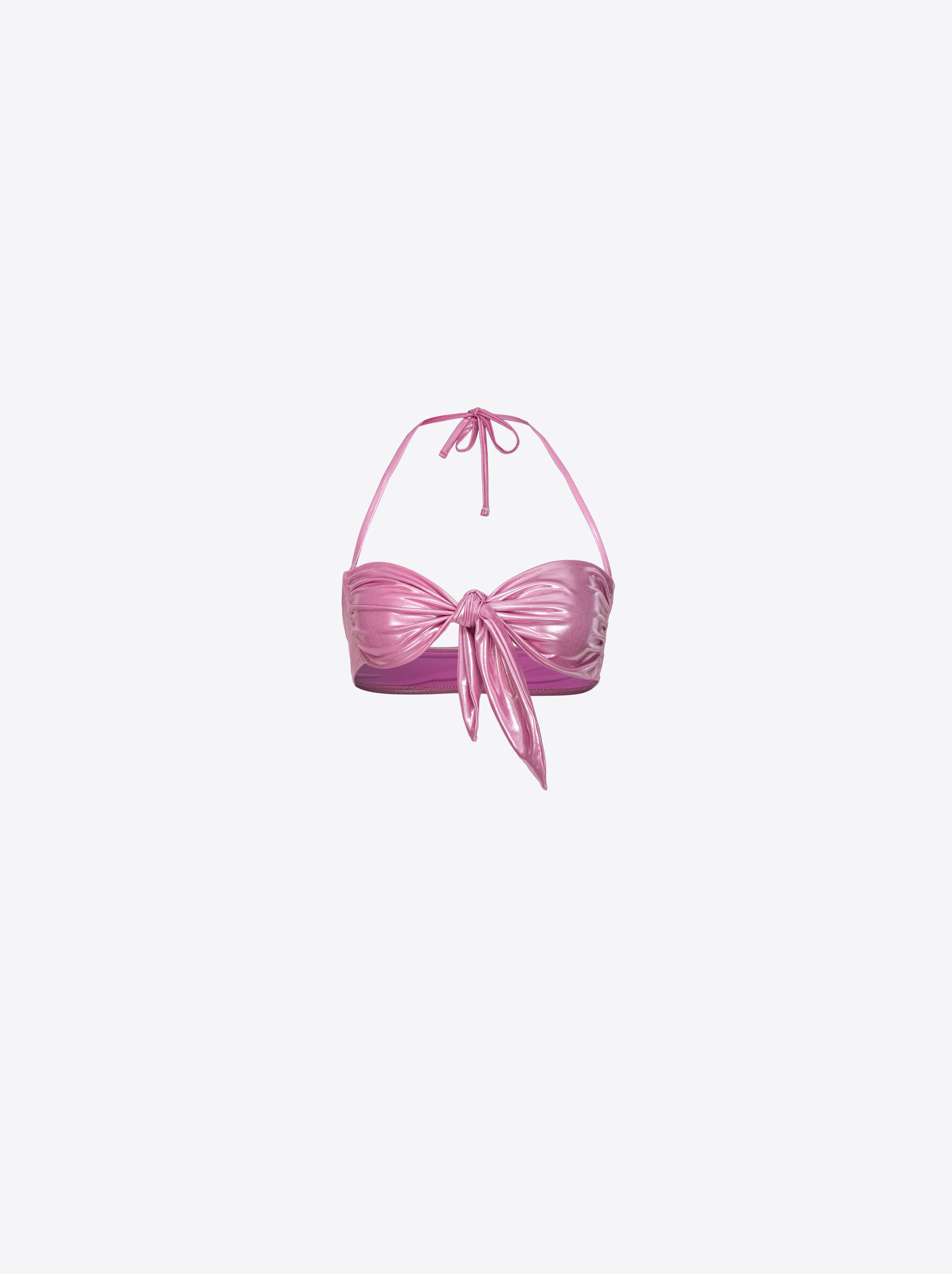 Pinko Wet-effect Laminated Bikini Top In Pink