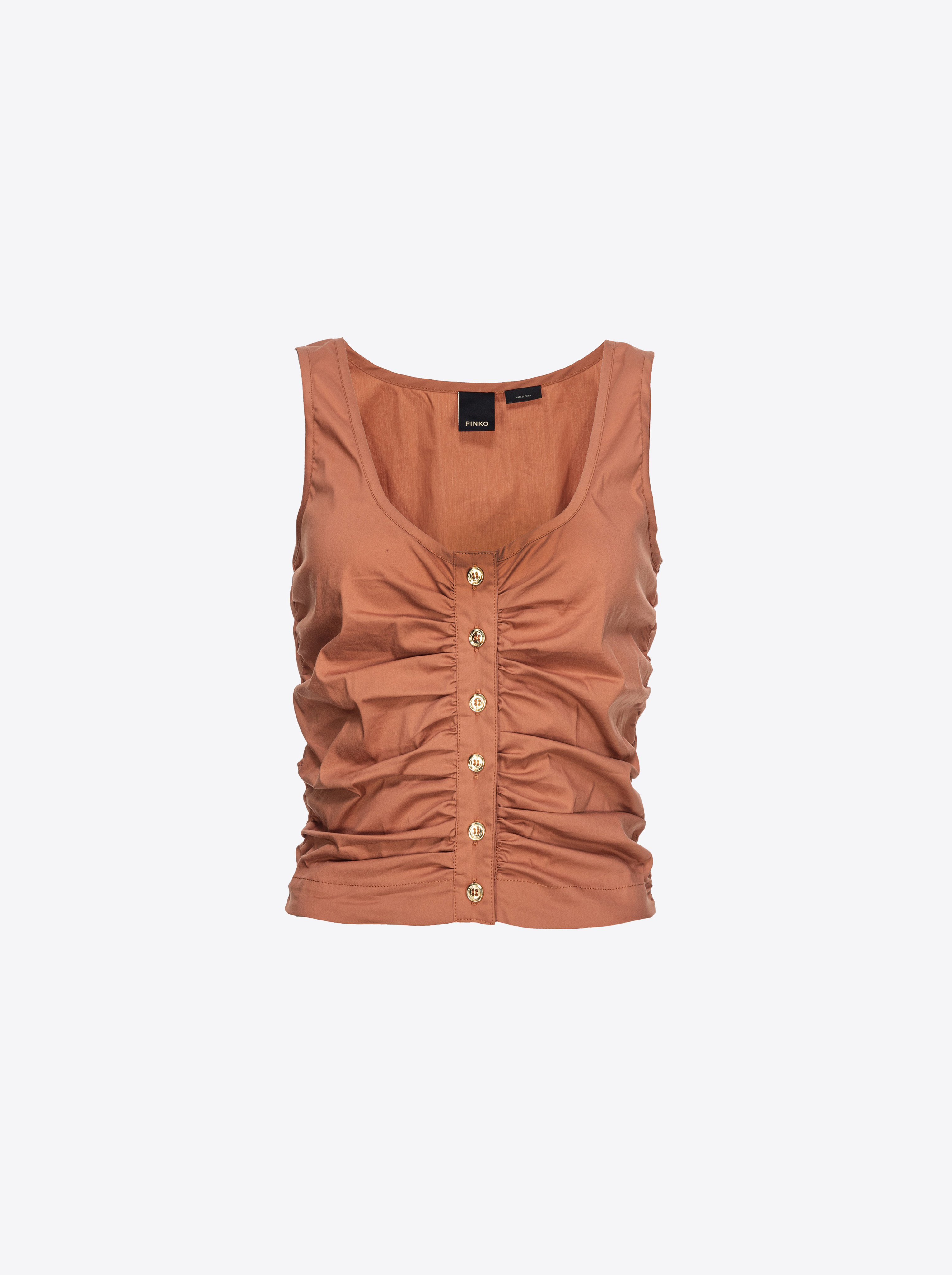 Shop Pinko Gathered Stretch Poplin Top In Terracotta Pink