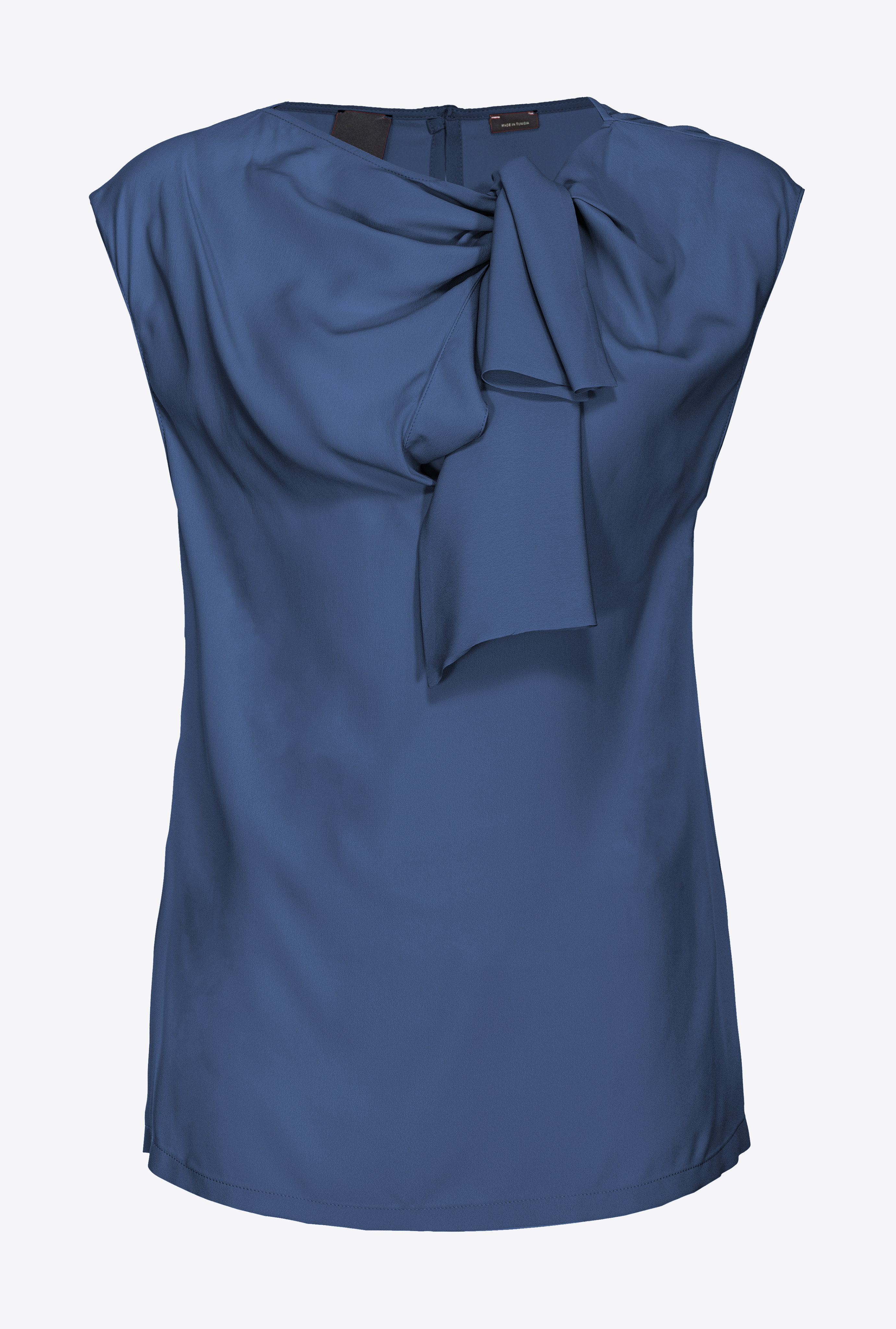 Pinko Silk-blend Top With Bow In Ceremonial Blue