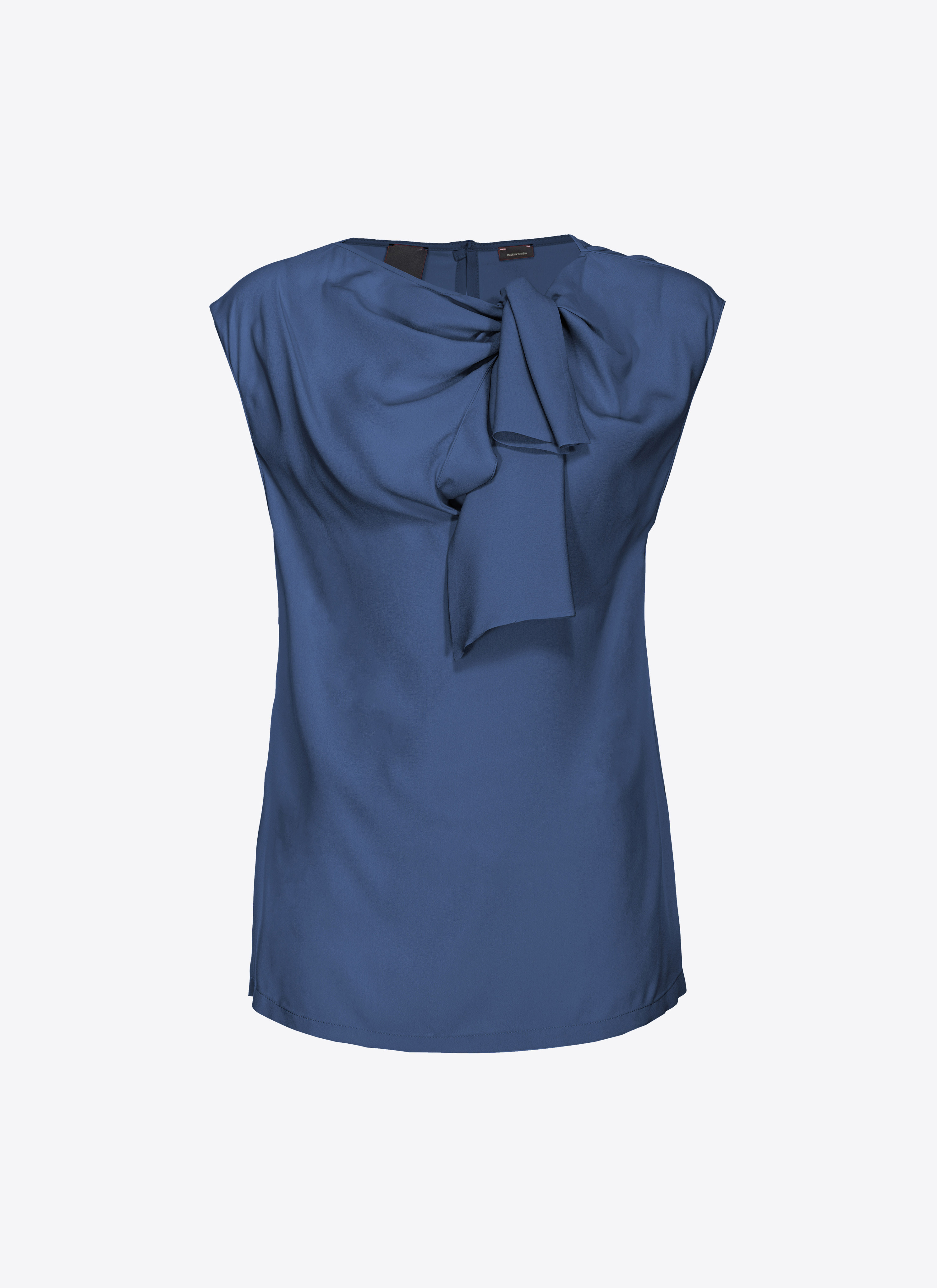 Pinko Silk-blend Top With Bow In Ceremonial Blue