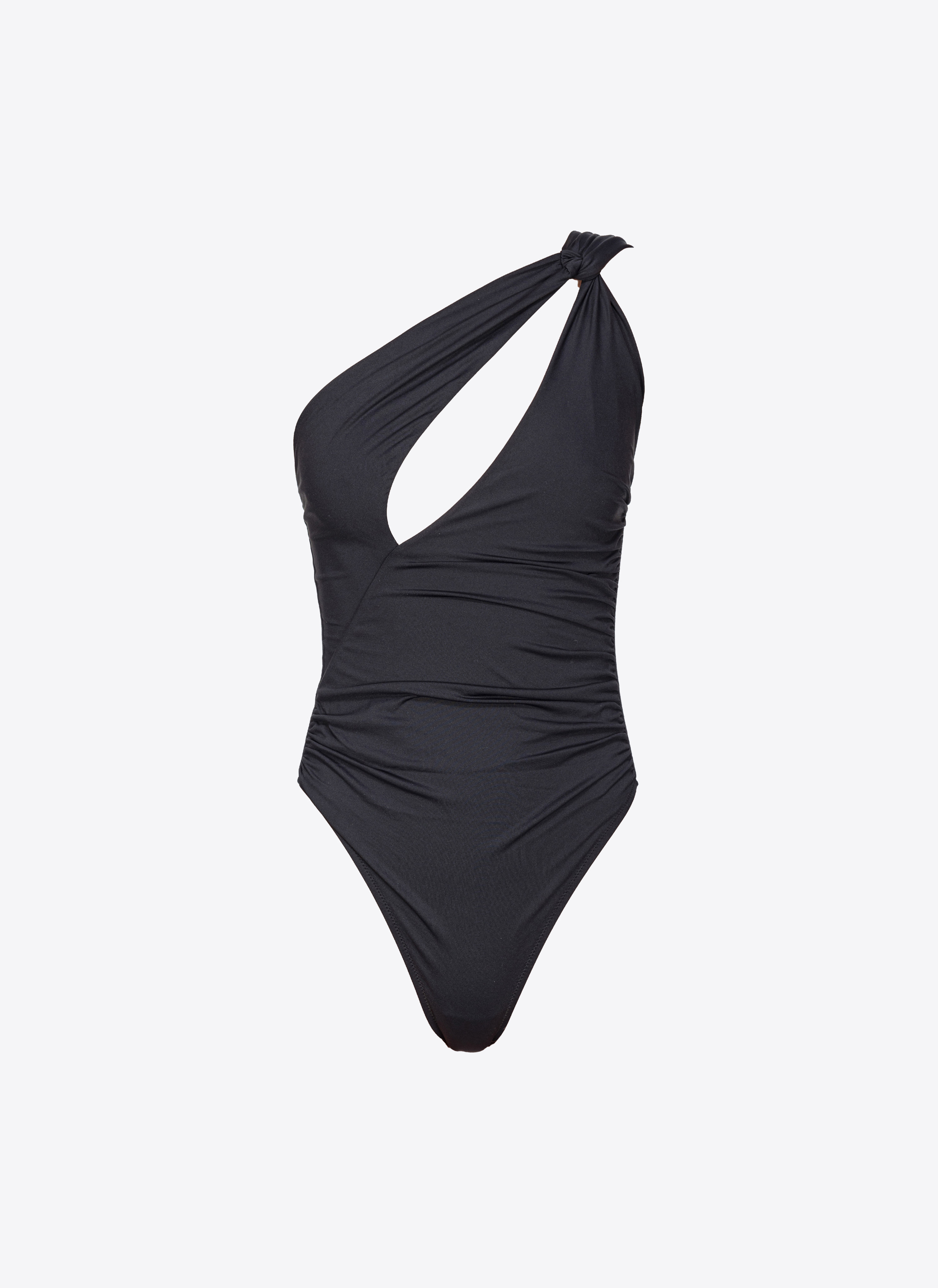 Pinko One-shoulder One-piece Swimsuit In Noir Limousine