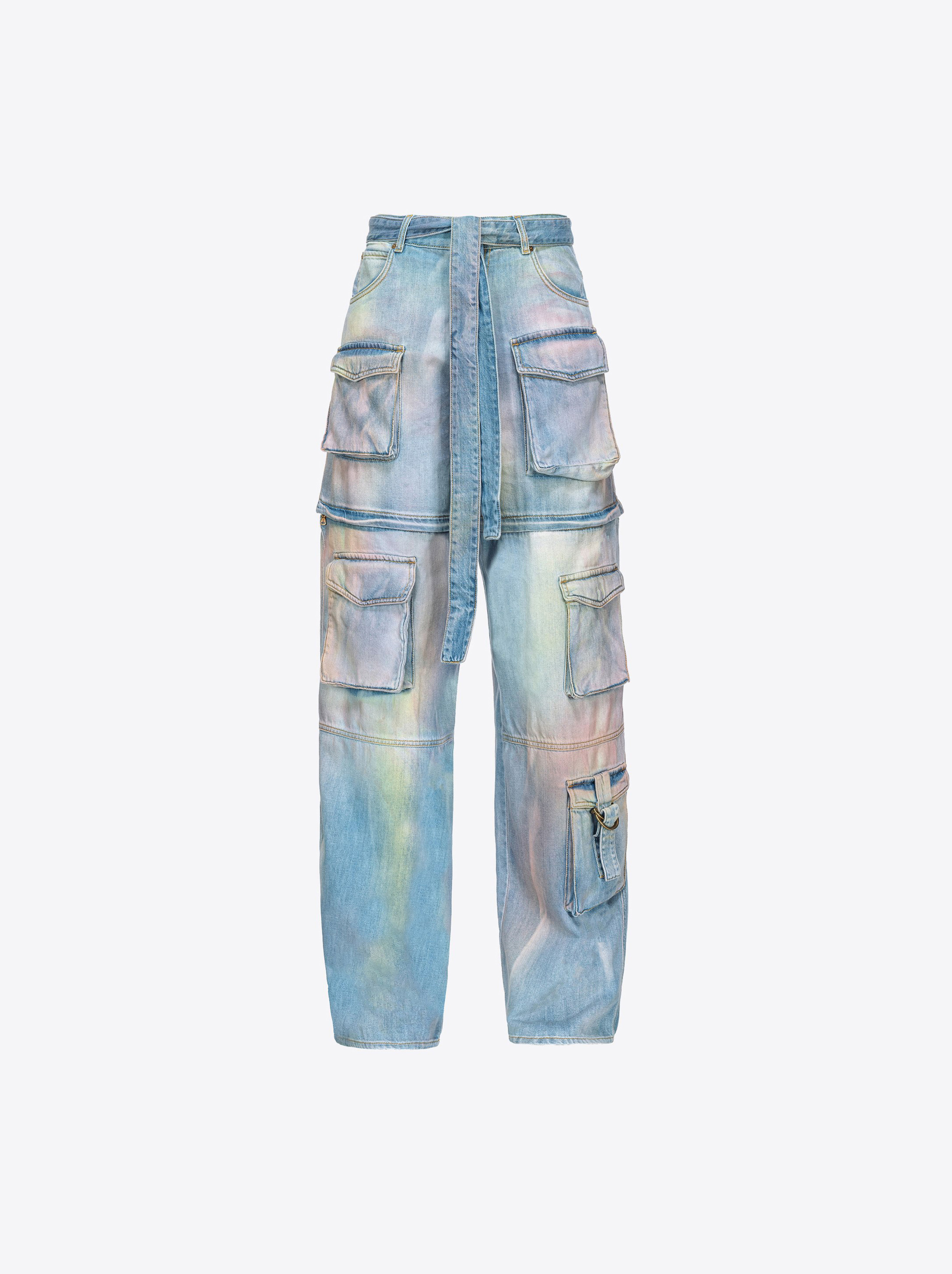 Shop Pinko Jean Cargo En Denim Dusty Multicolore