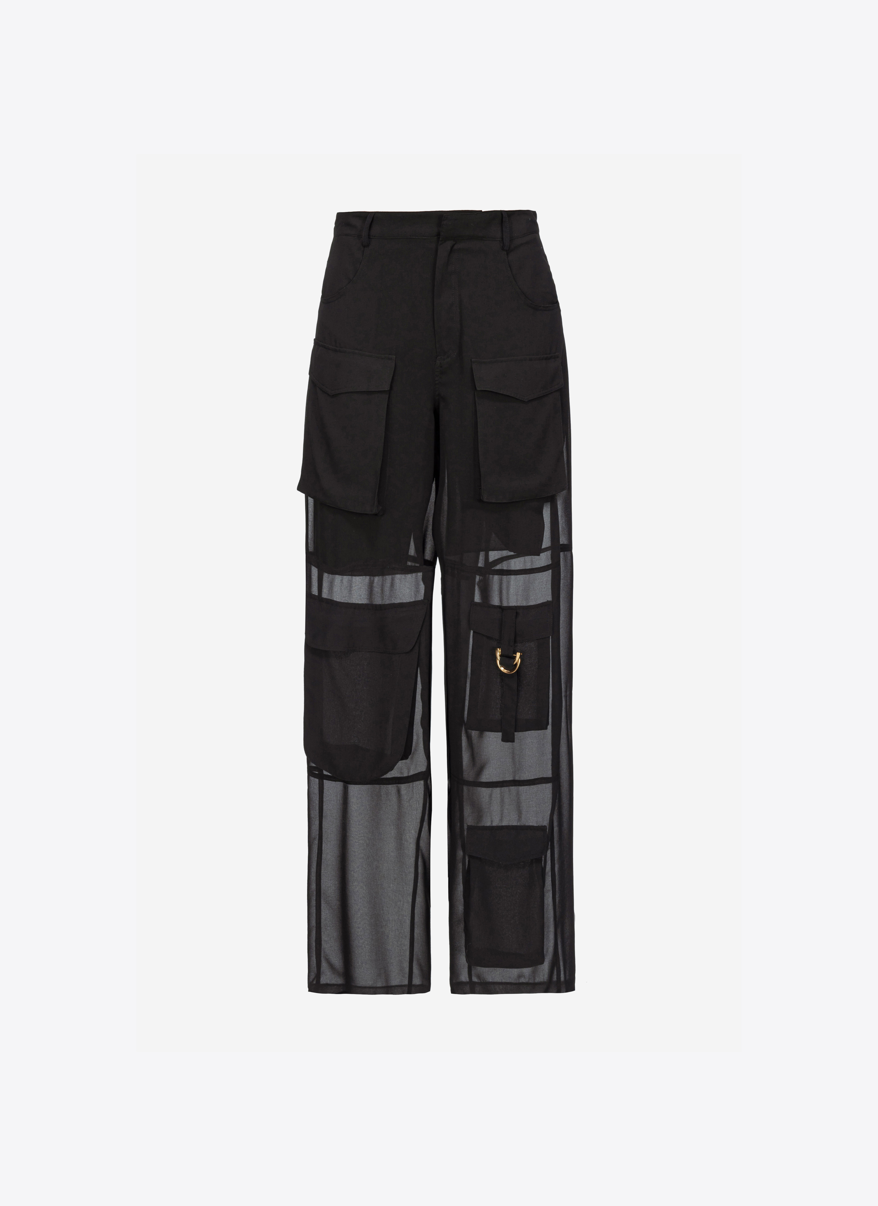 Pinko Georgette Cargo Trousers In Limo Black