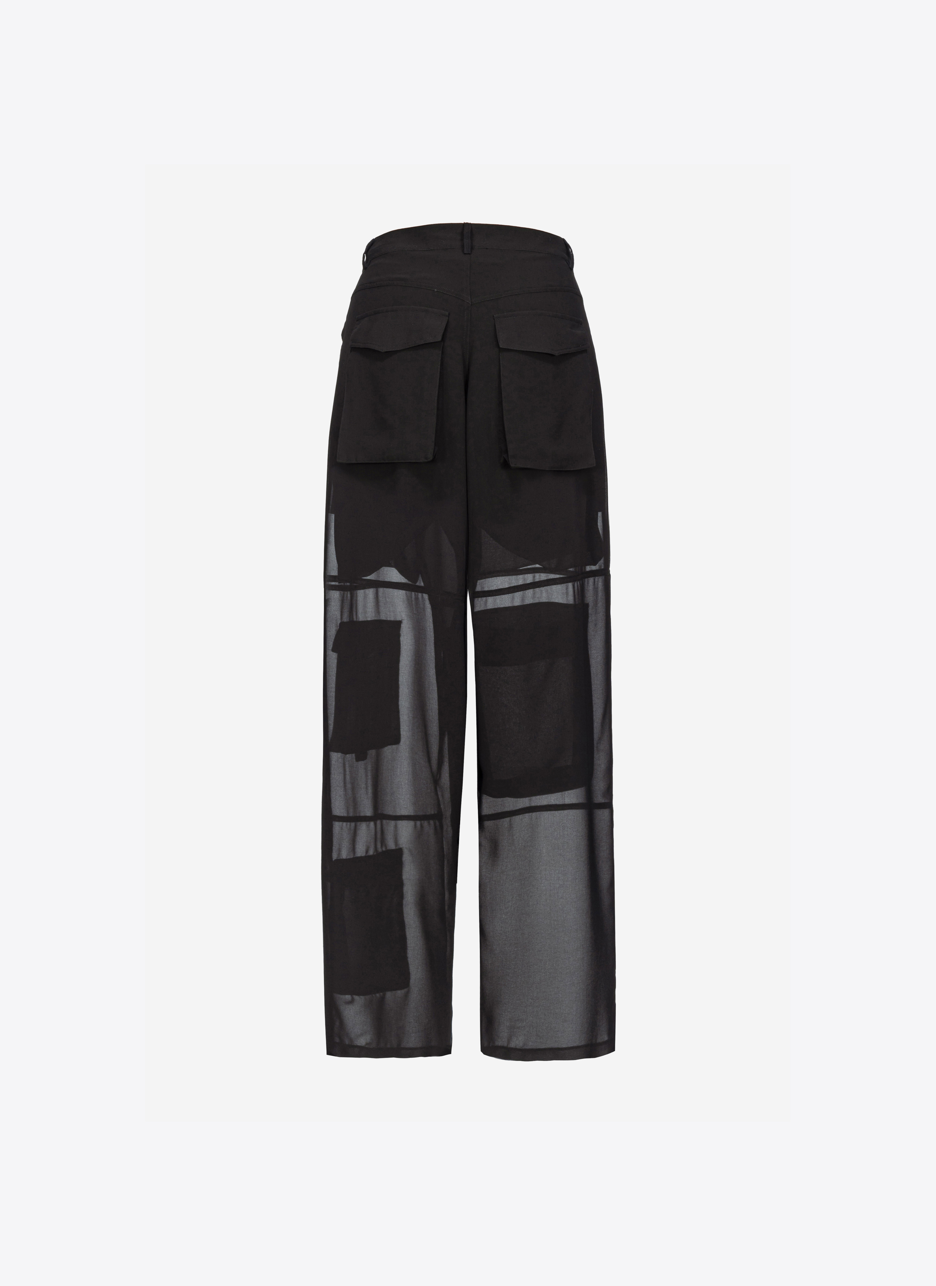 Shop Pinko Pantalon Cargo En Crêpe Georgette In Limo Black