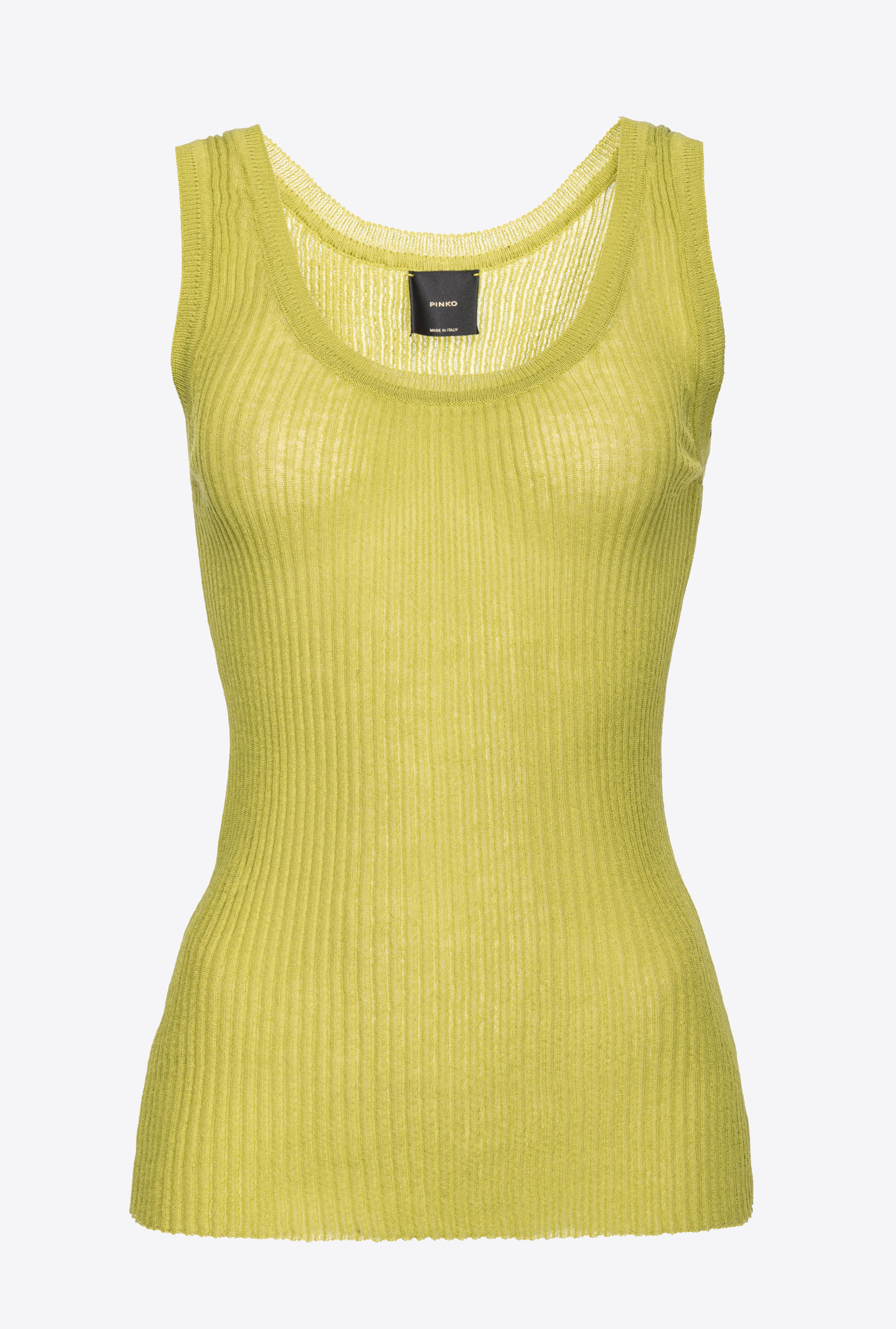 Pinko Semi-transparent Ribbed Vest Top In Cèdre Foncé