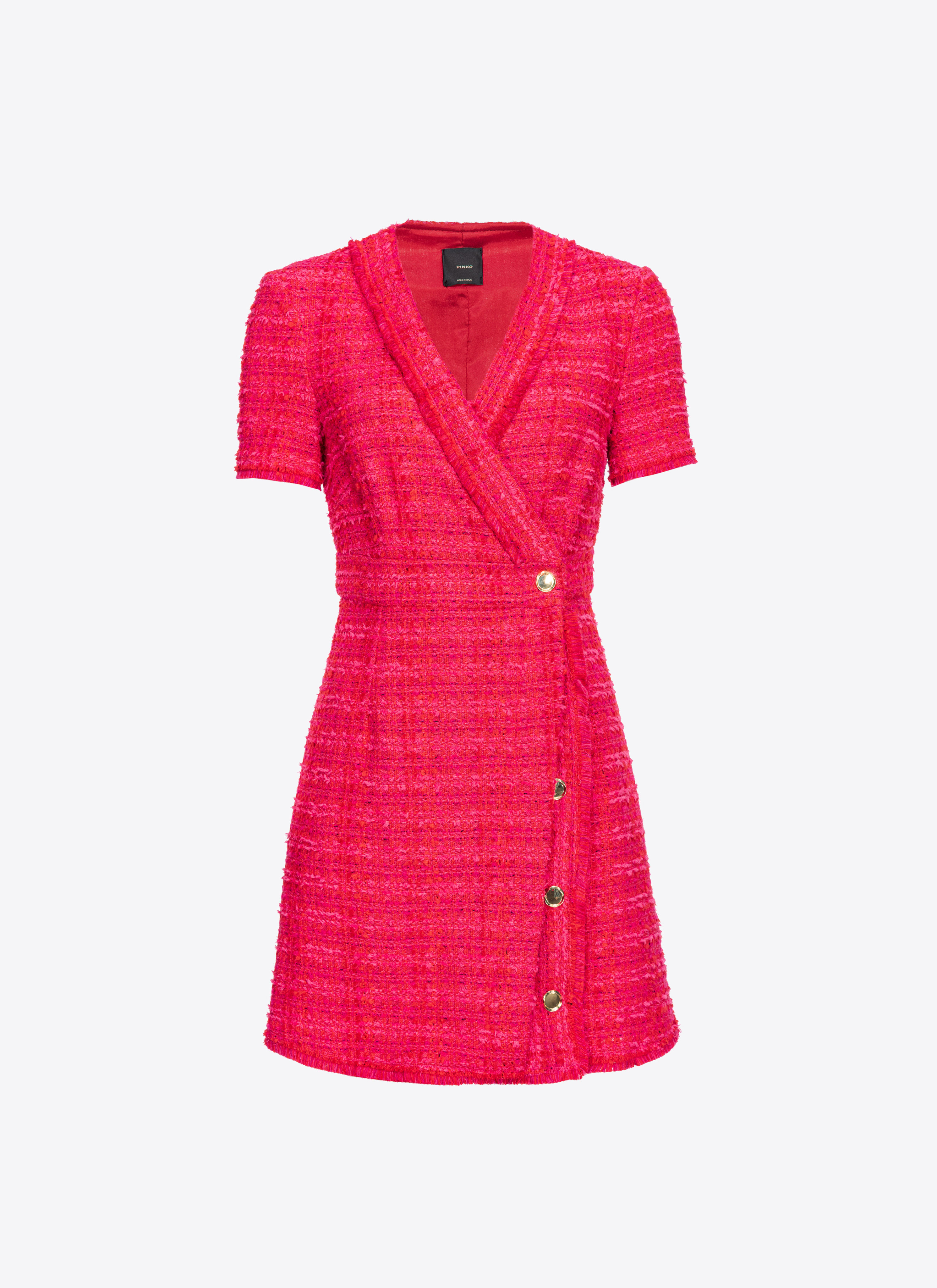 Pinko Patterned Tweed Mini Dress In Multi Fuchsia/red