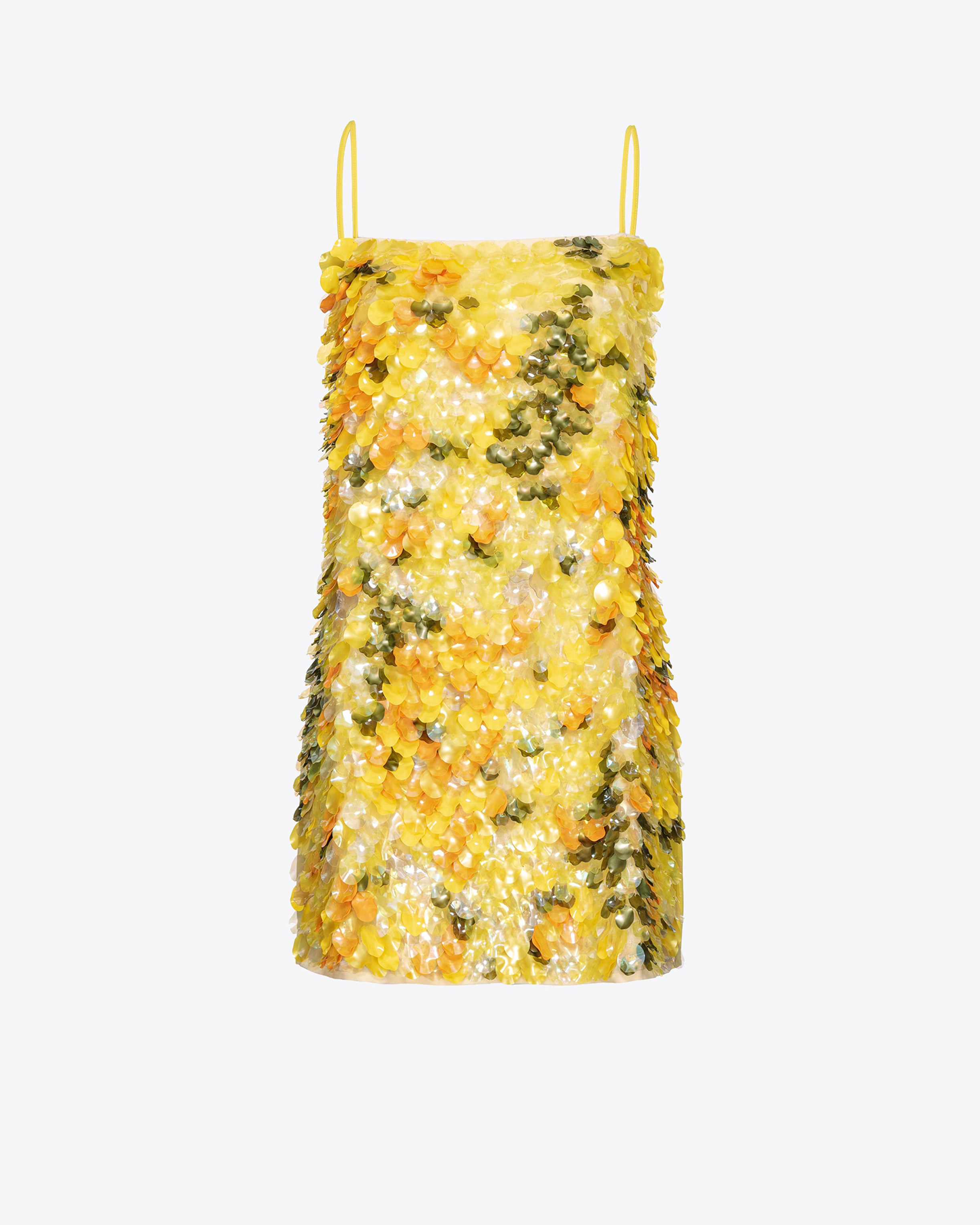 Pinko Mini Dress With Crinkle Sequins In Mult.yellow/green