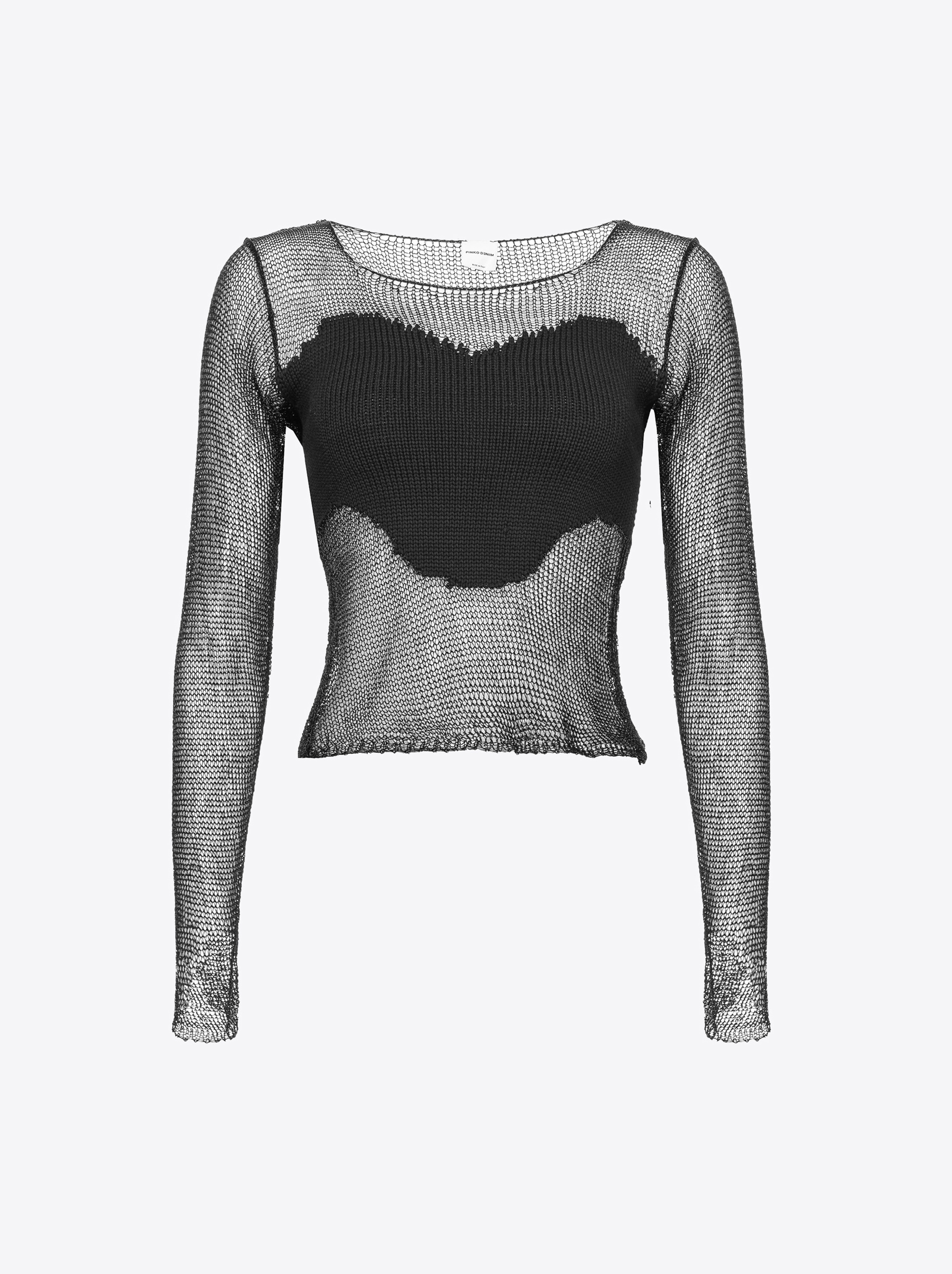 Pinko Mesh Sweater With Patch In Noir Limousine
