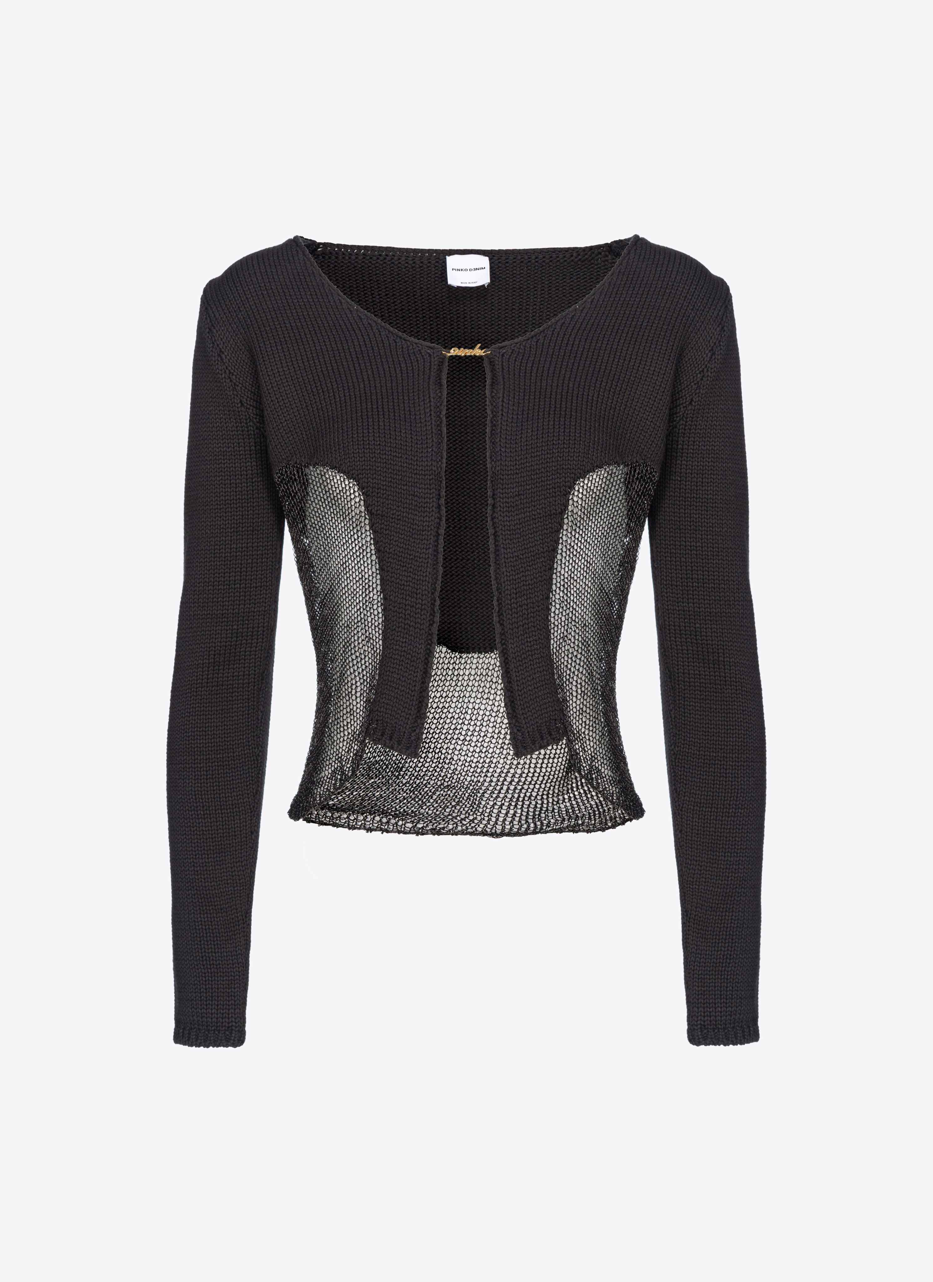 Pinko Mesh Sweater With Patch In Noir Limousine