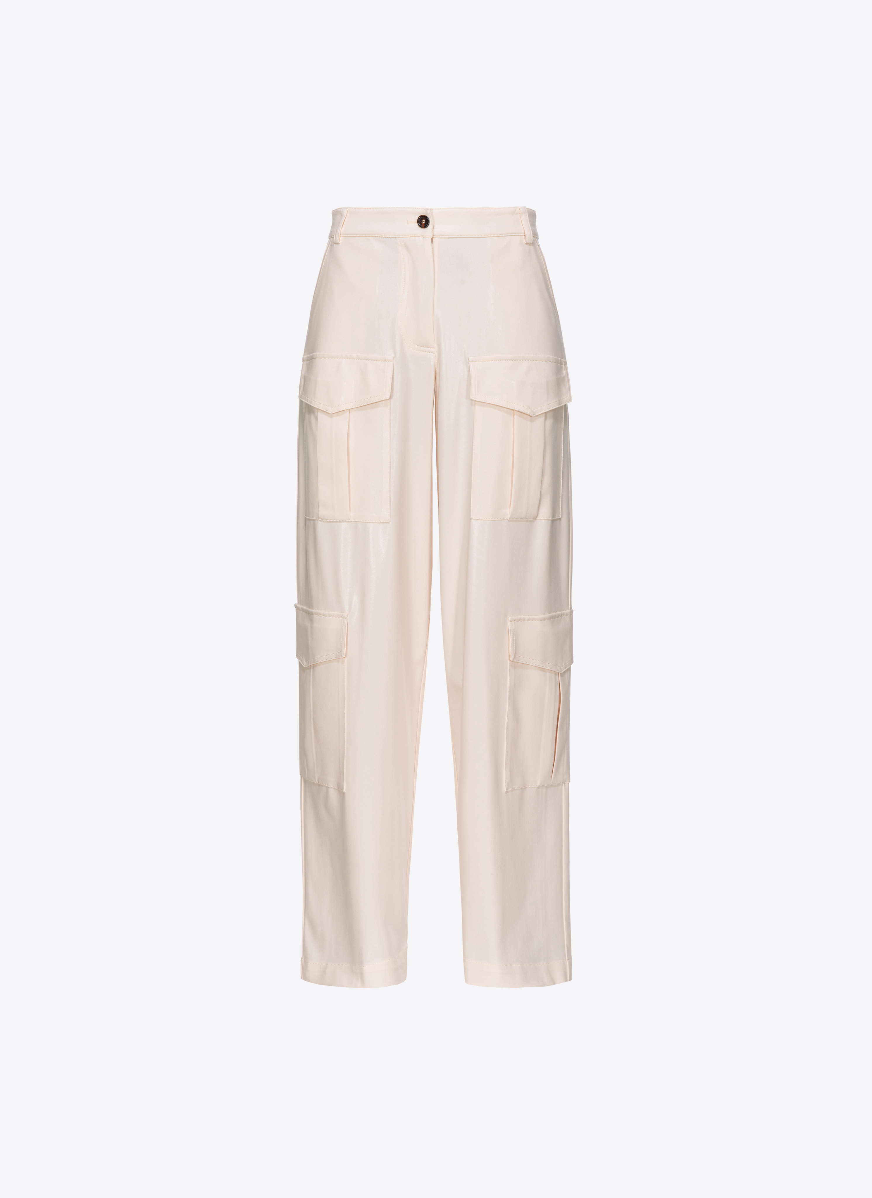 Pinko Wet-effect Cargo Trousers In Beige-oatmeal