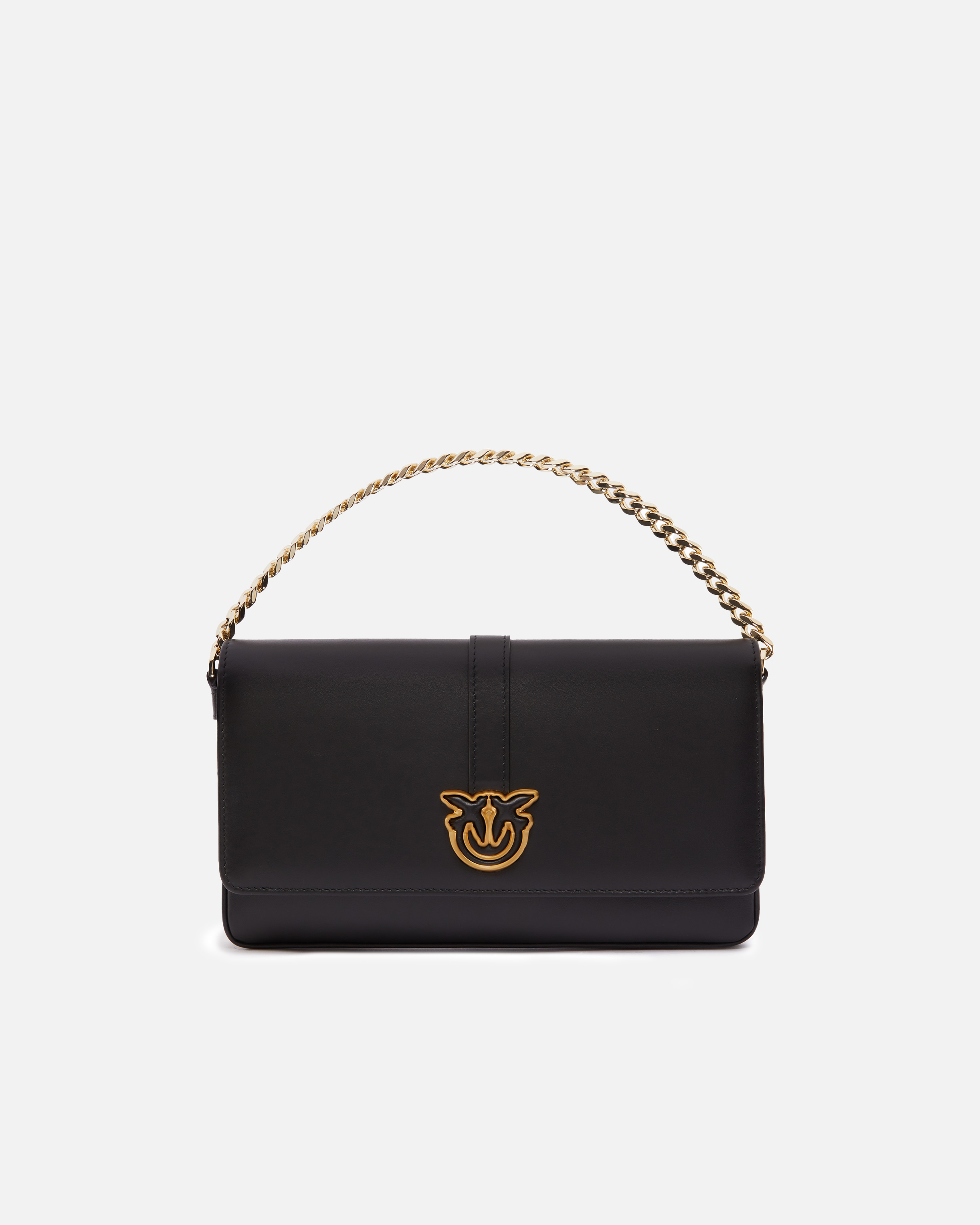 Pinko Leather Shoulder Bag With Chain And Compartments  Galleria In Black-light Gold