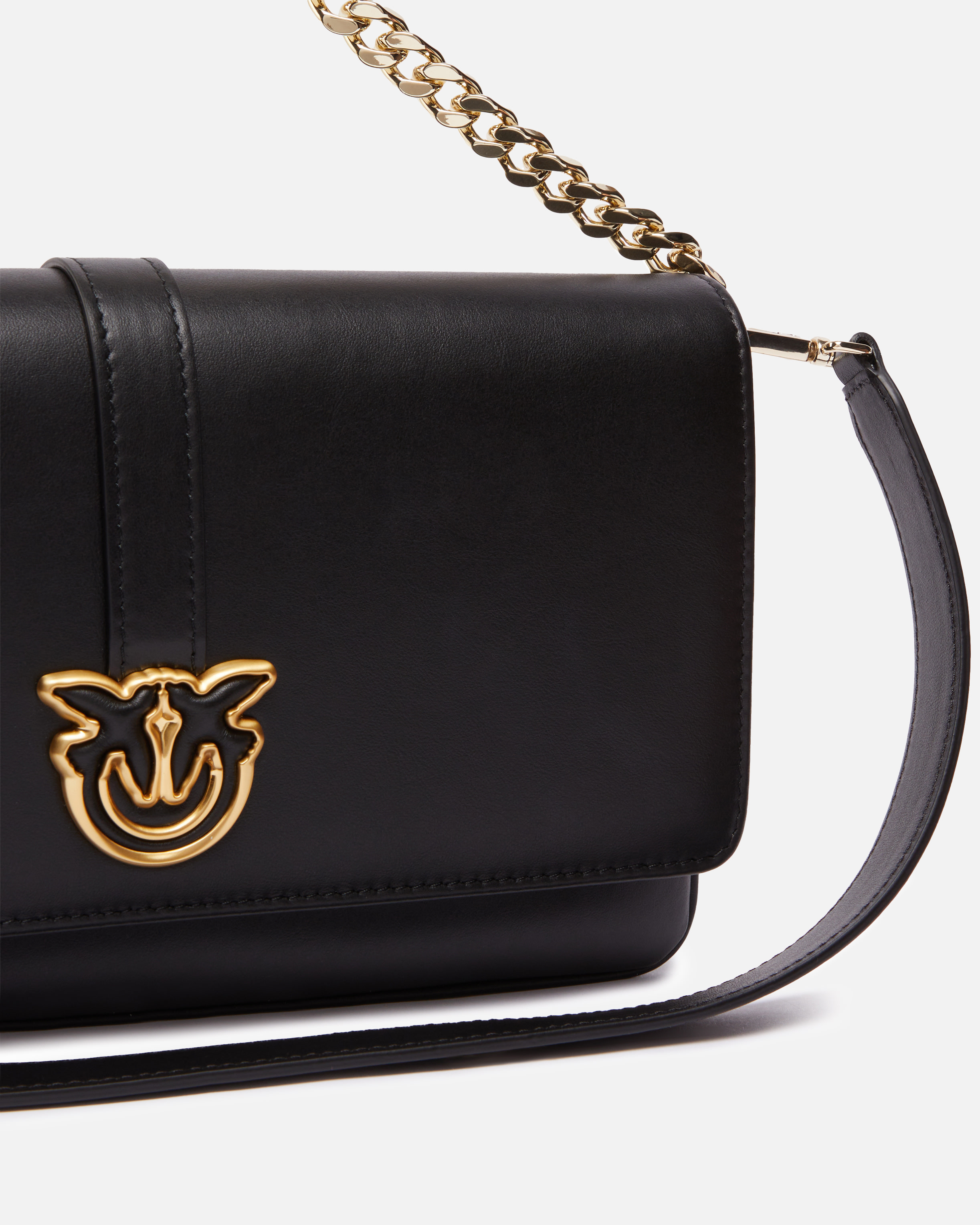 Pinko Leather Shoulder Bag With Chain And Compartments  Galleria In Black-light Gold