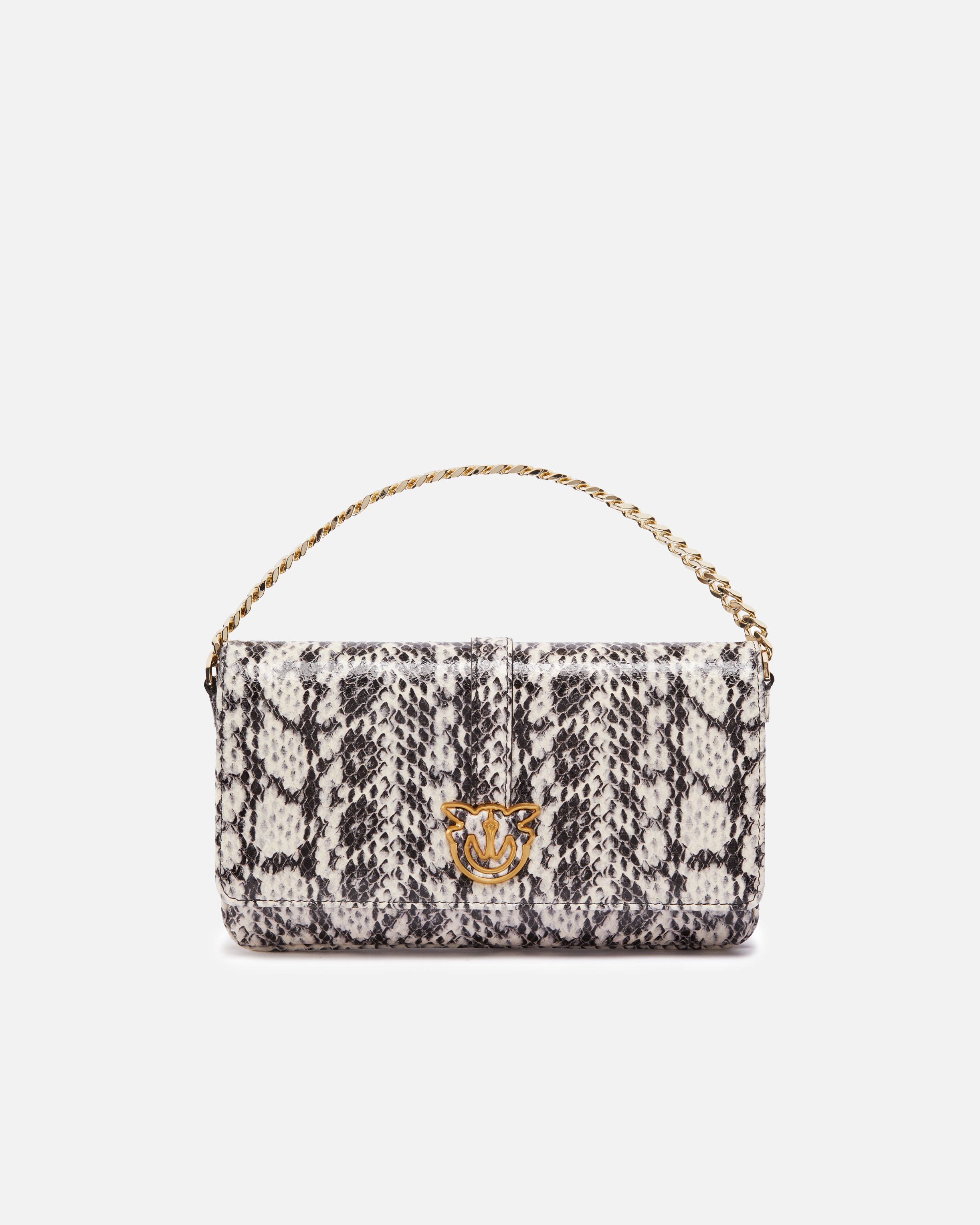 Pinko Reptile Print Shoulder Bag With Compartments  Galleria In White/black-light Gold
