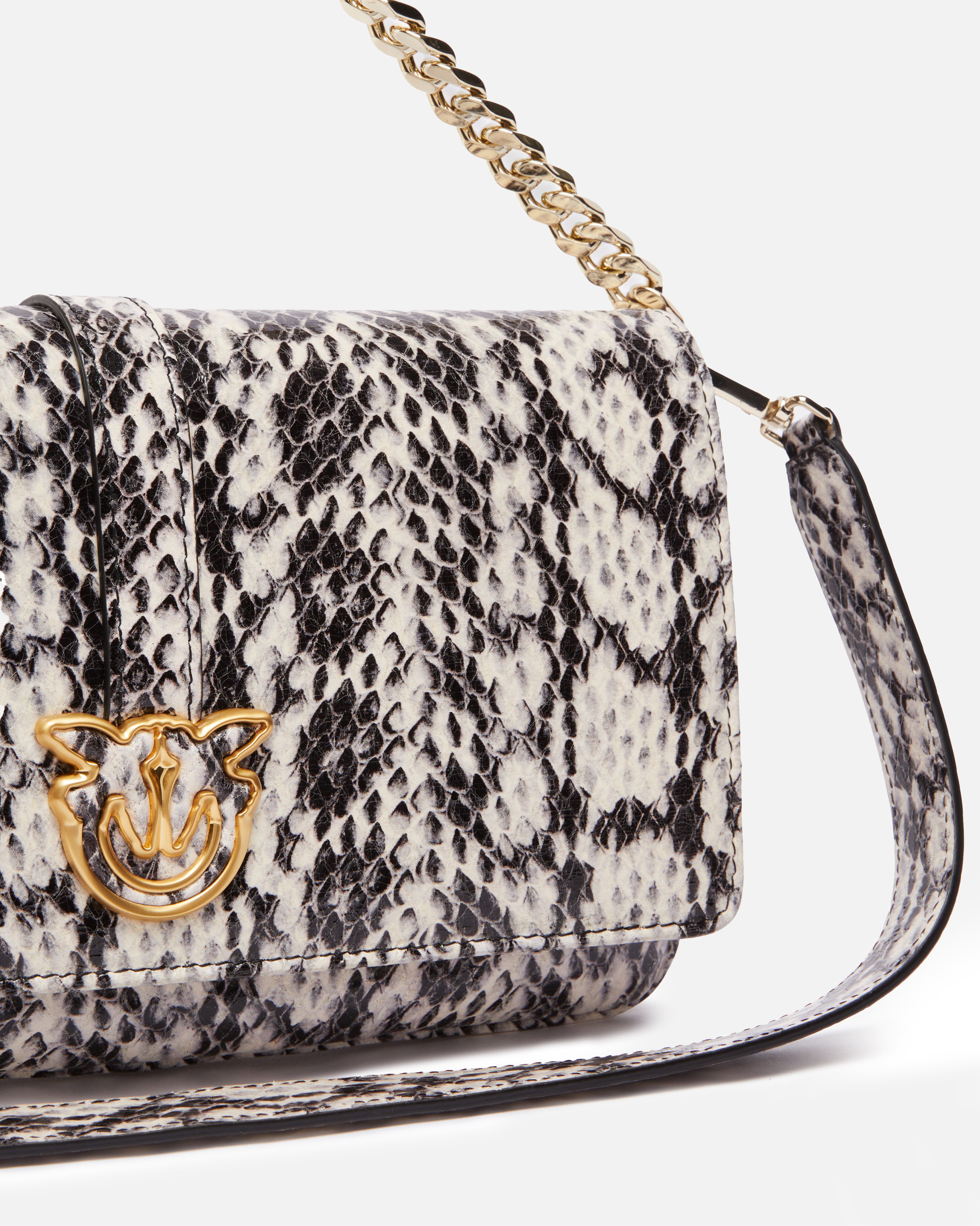 Pinko Reptile Print Shoulder Bag With Compartments  Galleria In White/black-light Gold