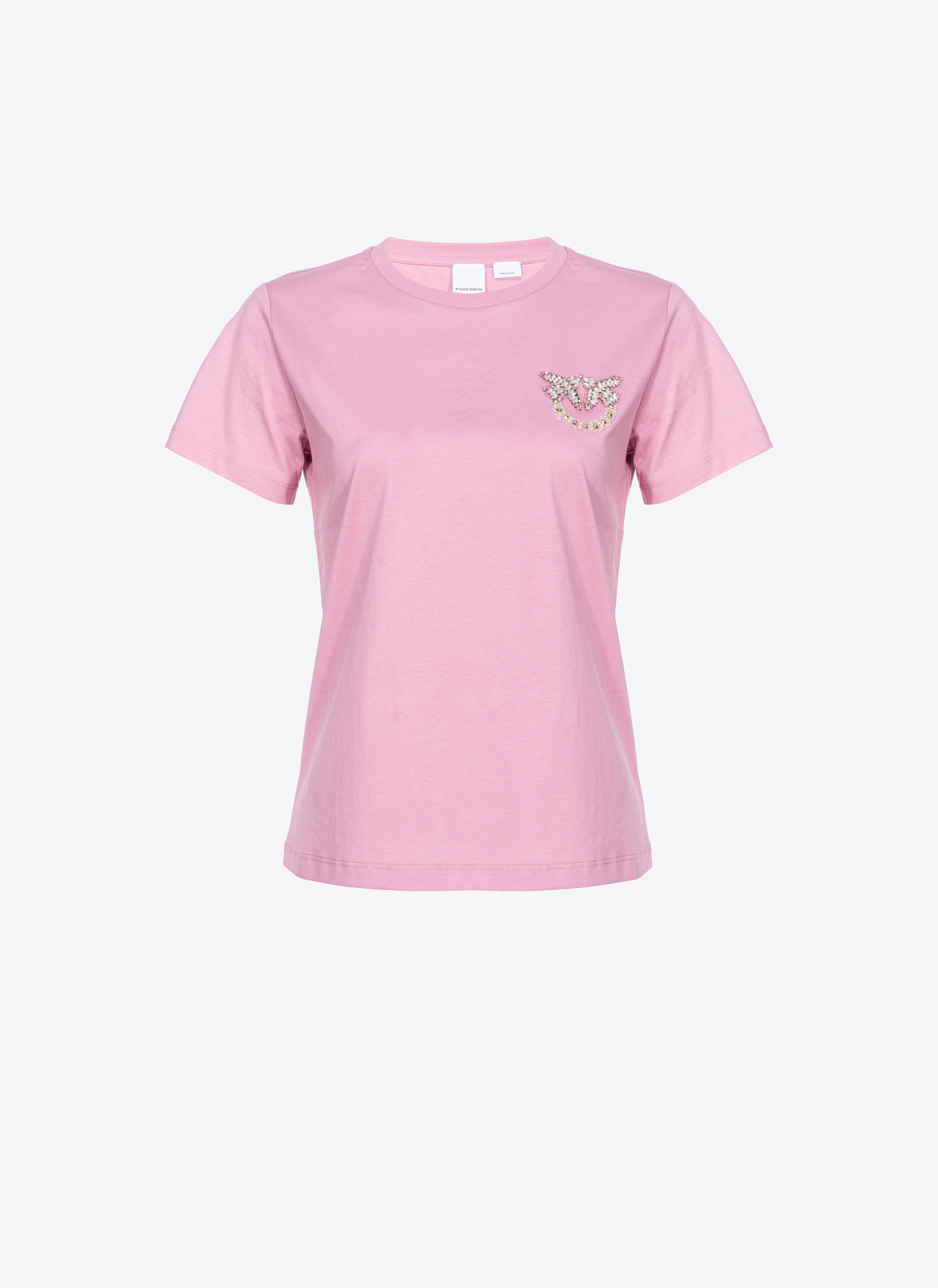 Shop Pinko T-shirt With Mini Embroidered Love Birds Logo In Orchidée Fumée