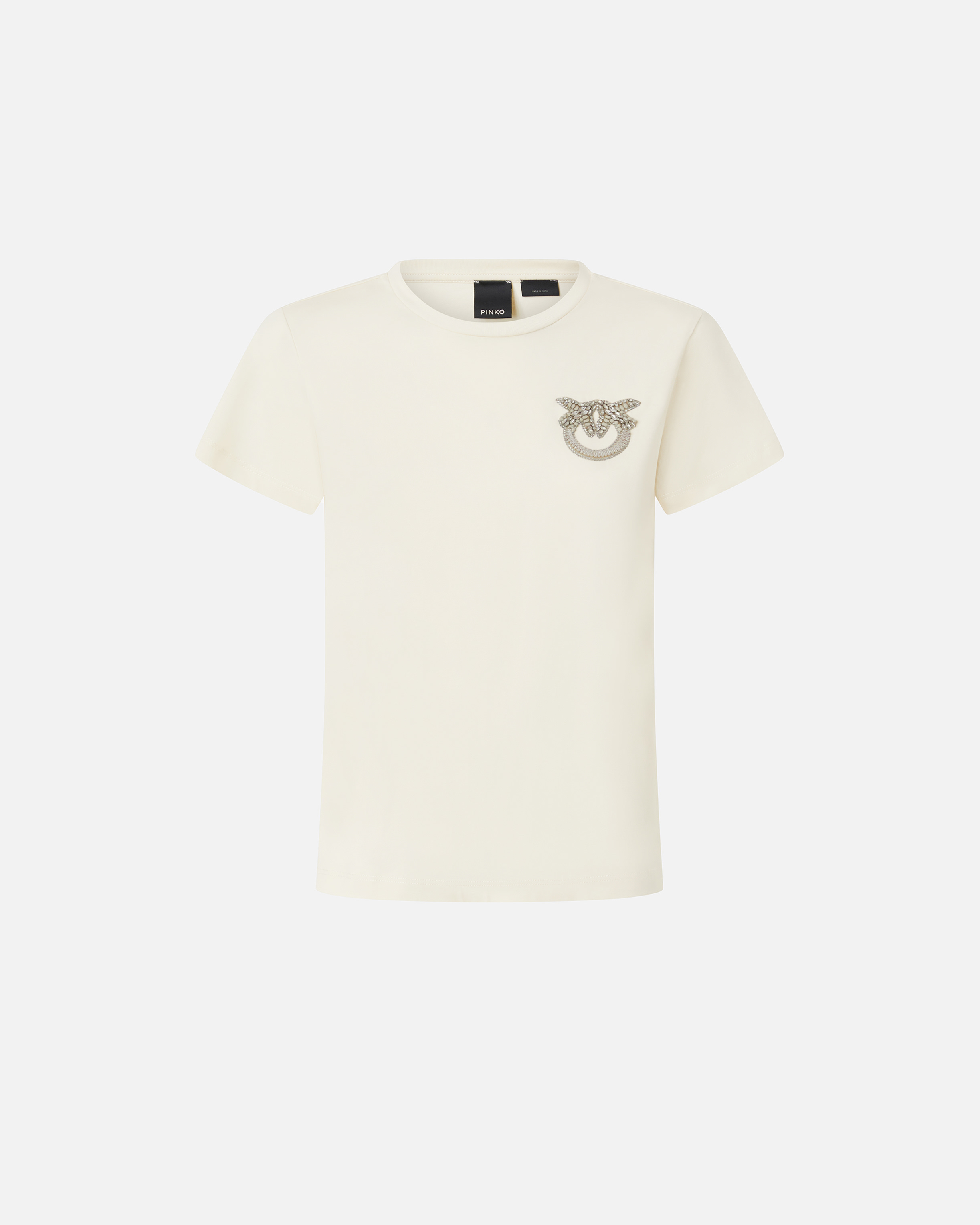 Pinko Kurzarm-T-Shirt mit Love Birds-Schmuckstickerei