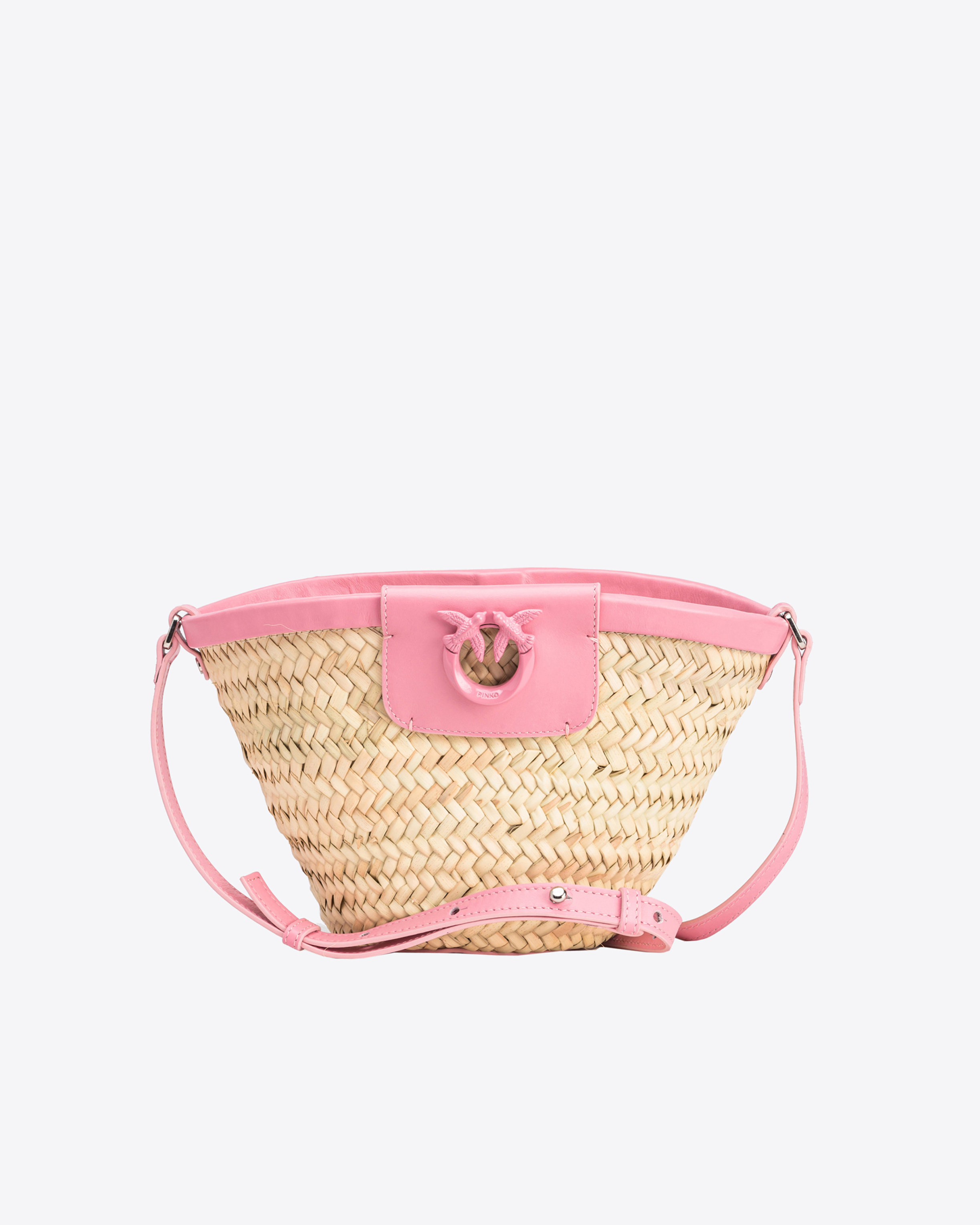 Pinko Sac Seau Love Summer En Raphia In Natural/pink-colour-block